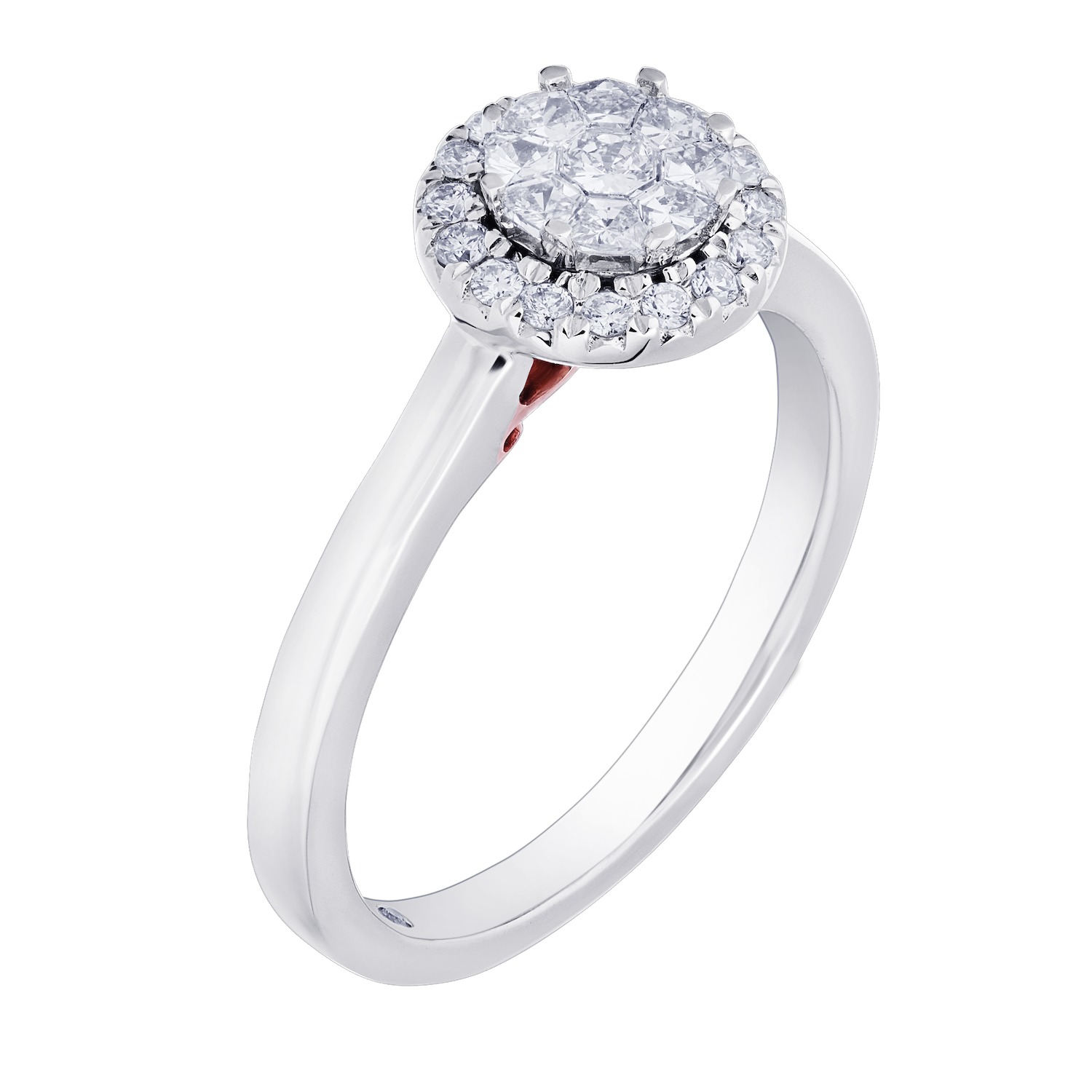 Compozit&trade; 14KW White Gold Round Center Halo With Plain Shank Ring Diamond 0.50 Ctw Cutting Edge Technology