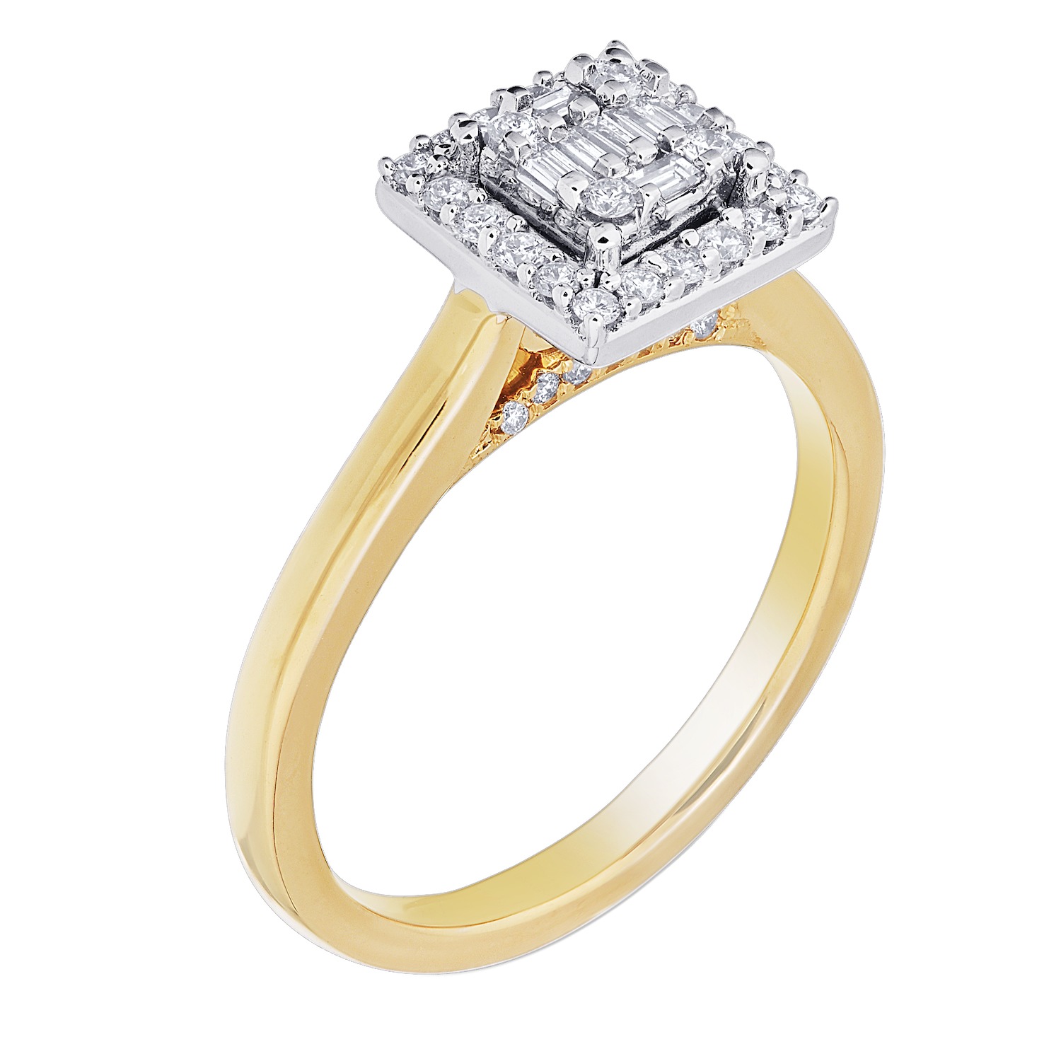 Multiplicity&trade; 14k Square Shape Center with Halo Plain Polished Shank 0.40 Ctw Diamond