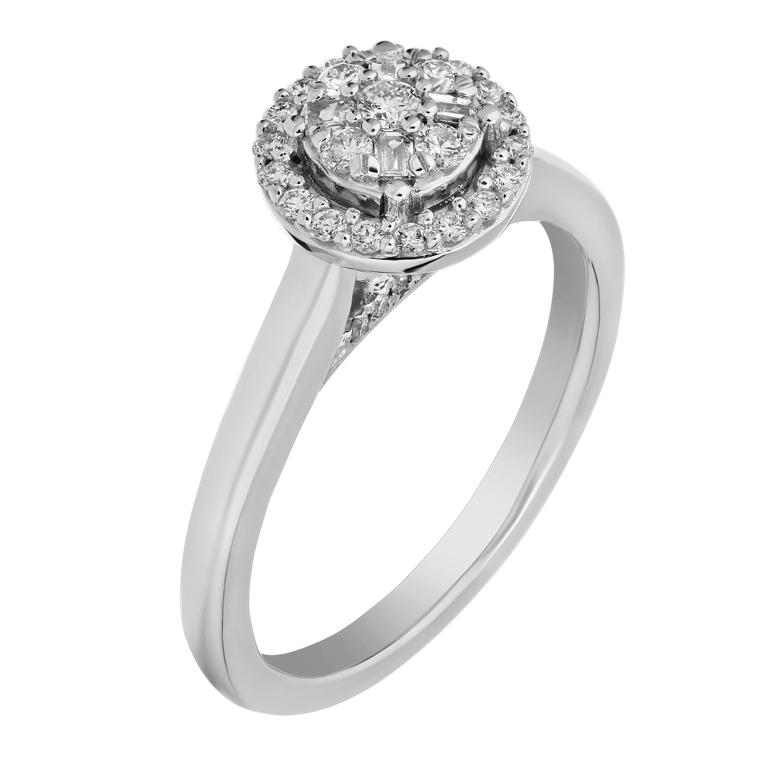 Multiplicity&trade; 14KW White Gold Round Shape Center with Halo Polished Plain Shank 0.40 Ctw Diamond