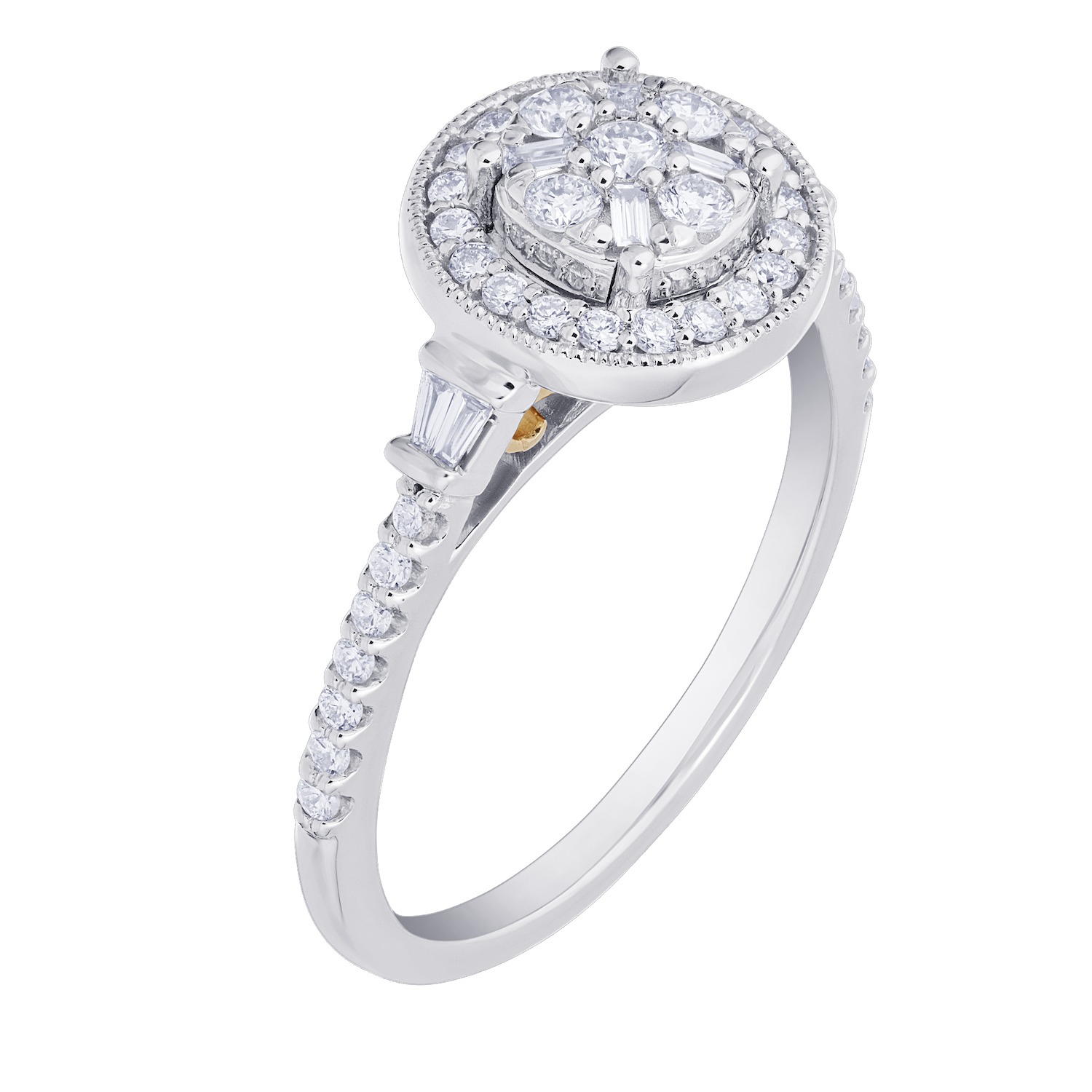 Multiplicity&trade; 14K Two Tone Gold Round Center with Halo Baguette Shoulders 0.50 Ctw Diamond