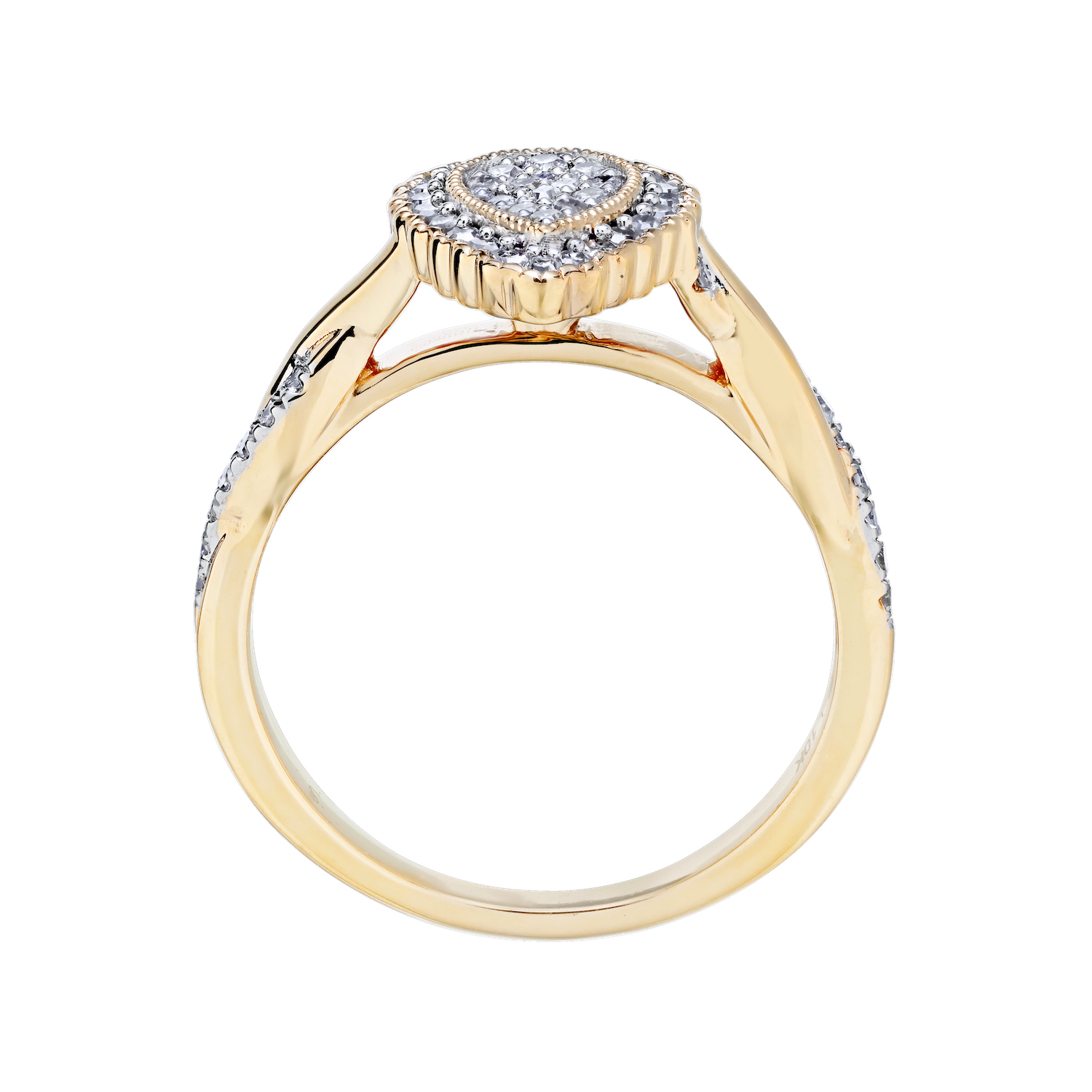 Diamond Bouquet&trade; 10k Yellow Gold 7 Stone Cluster 0.00 Ctw Matching Pendant & Earrings