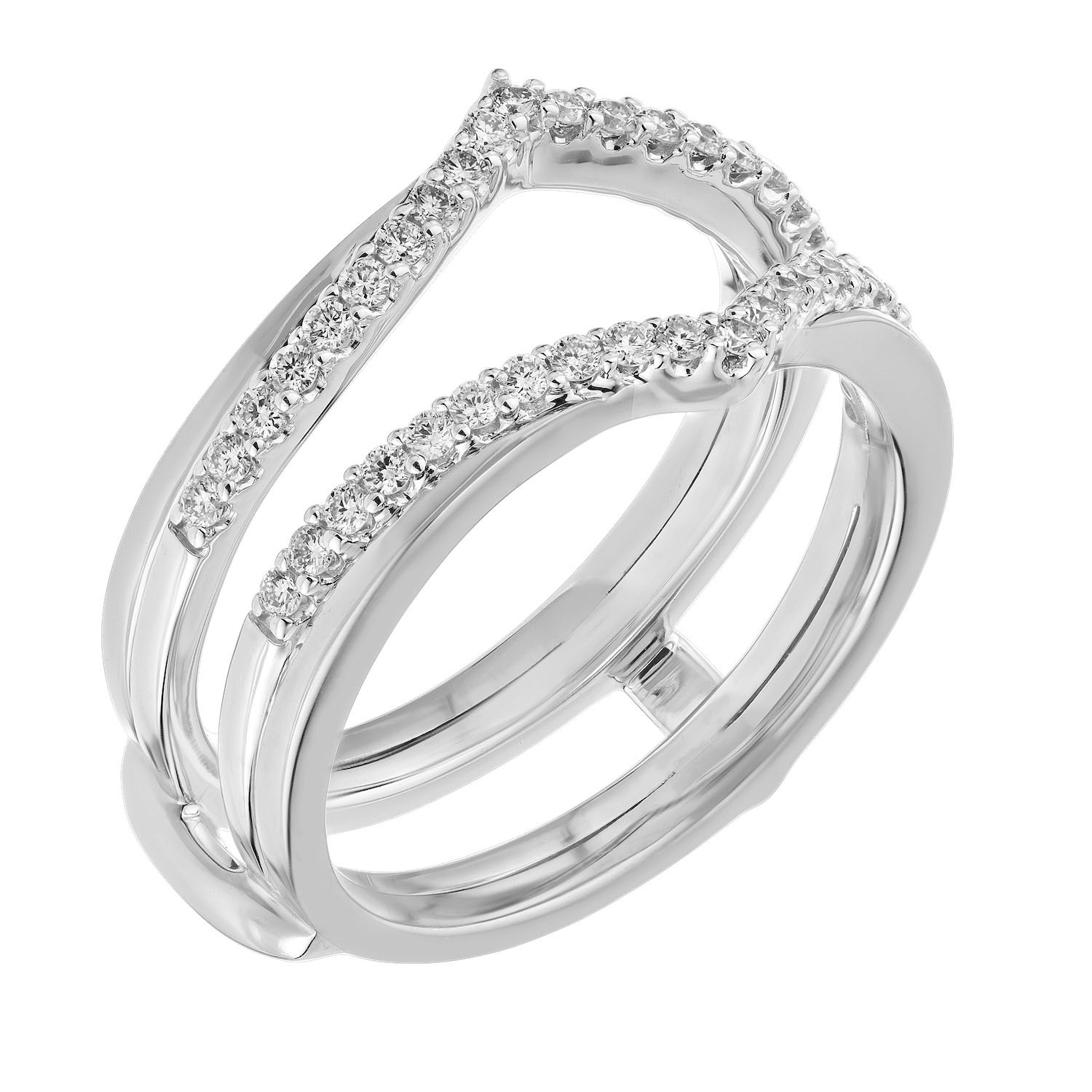 Love Connection&trade; 14K White Gold Diamond 'v' Shaped Wrap With Polished Outside Edge Ring 0.33 Ctw