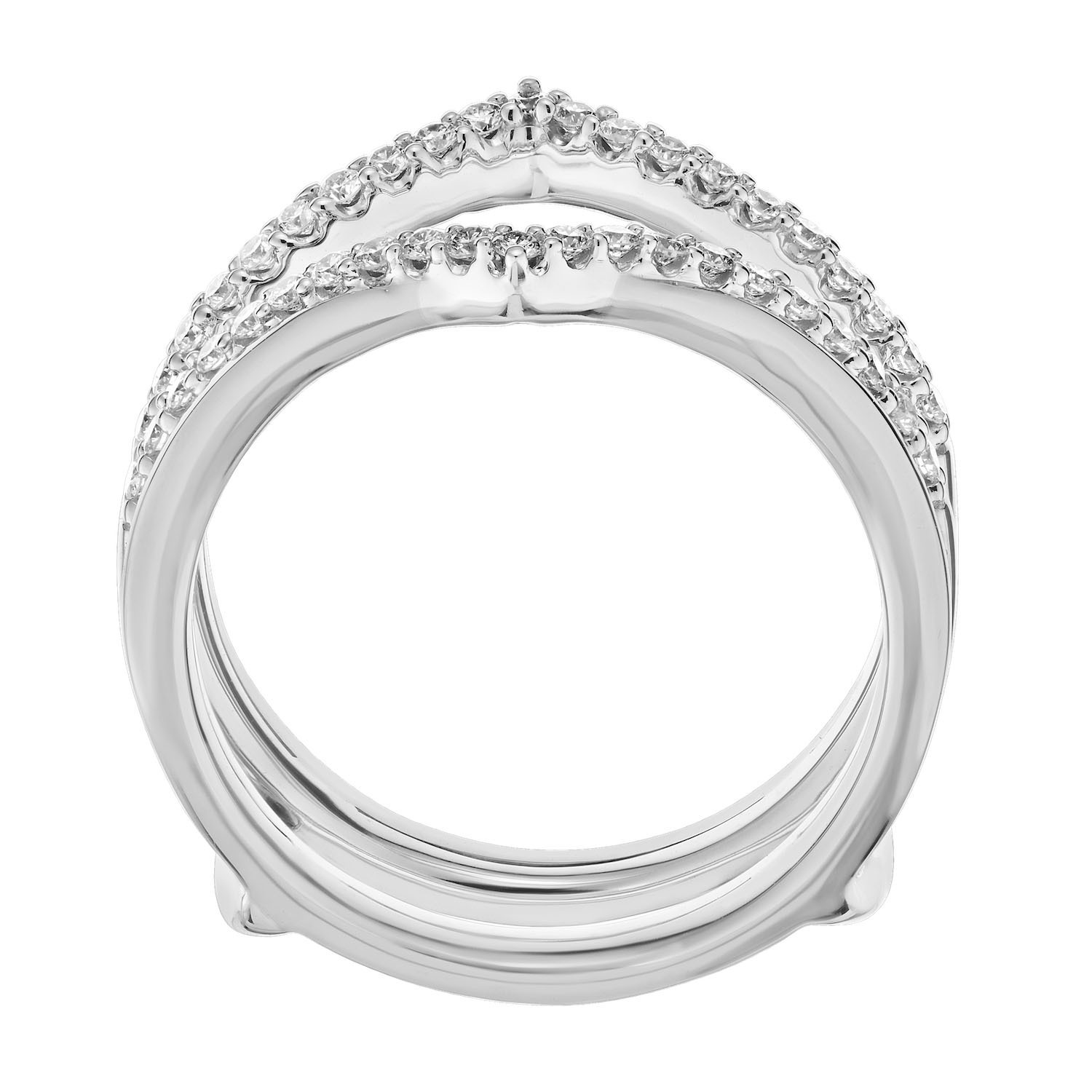 Love Connection&trade; 14K White Gold Diamond 'v' Shaped Wrap With Polished Outside Edge Ring 0.33 Ctw