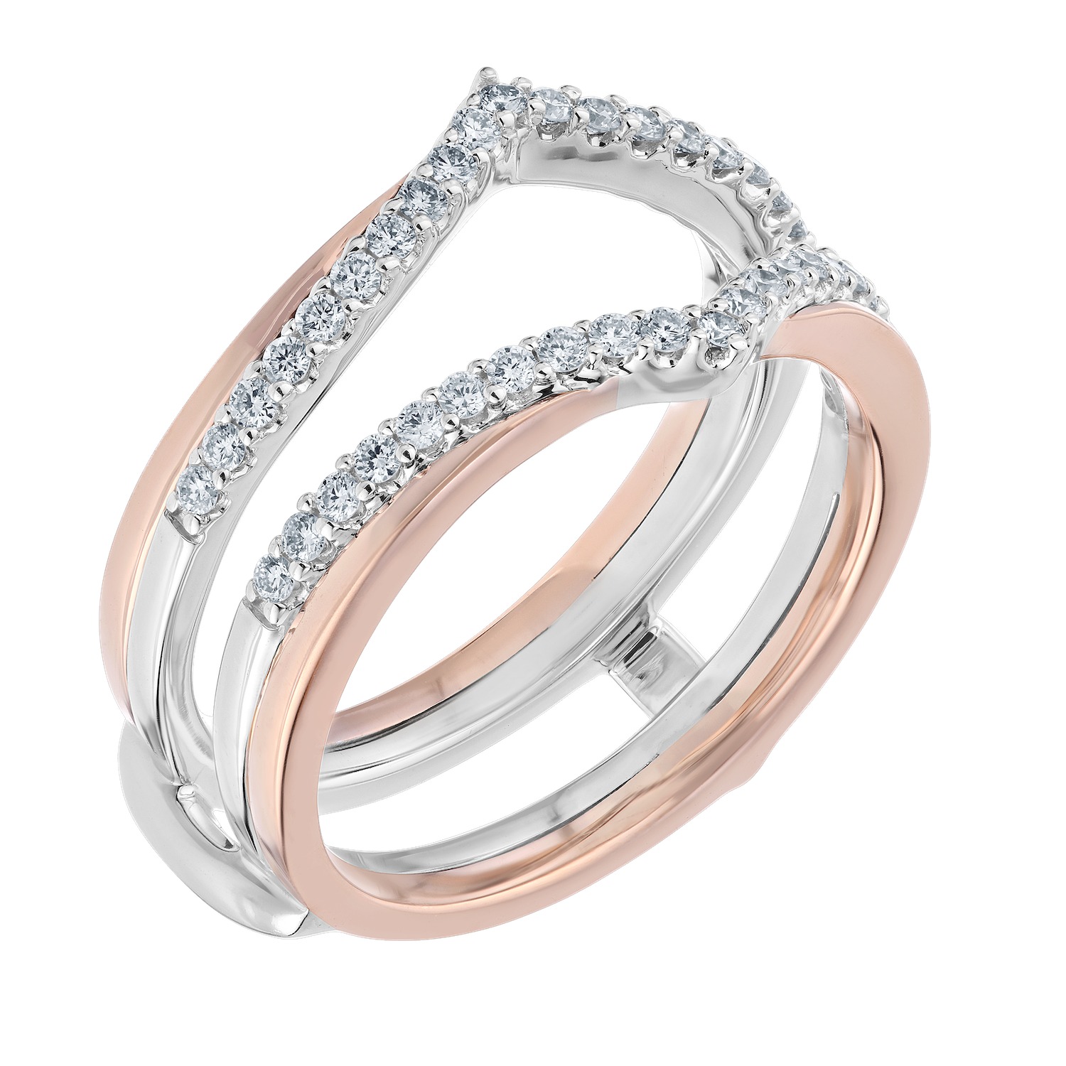 Love Connection&trade; 14K Two Tone Diamond 'v' Shaped Wrap With Polished Outside Edge Ring 0.33 Ctw