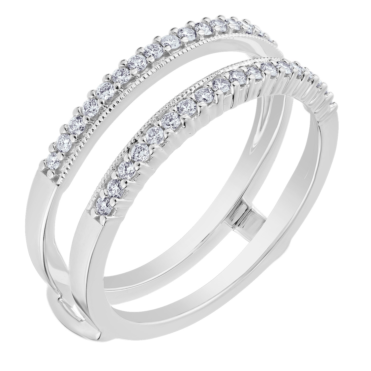 Love Connection&trade; 14K White Gold Diamond Parallel Shared Prong Milgrain Inside Edge Guard 0.25 Ctw