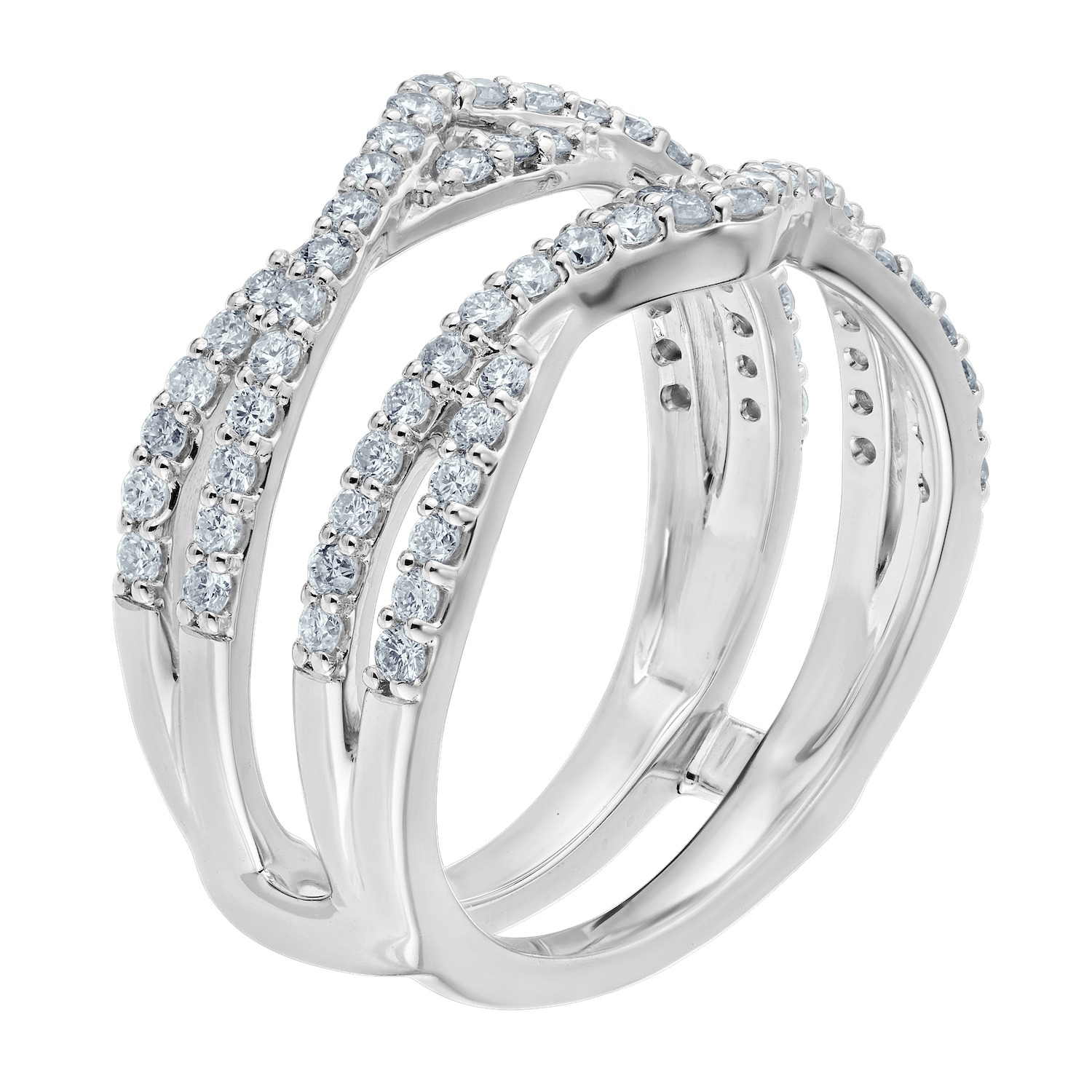 Love Connection&trade; 14K White Gold Diamond Double Wrap Shared Prong One Section V Shaped Ring 0.75 Ctw
