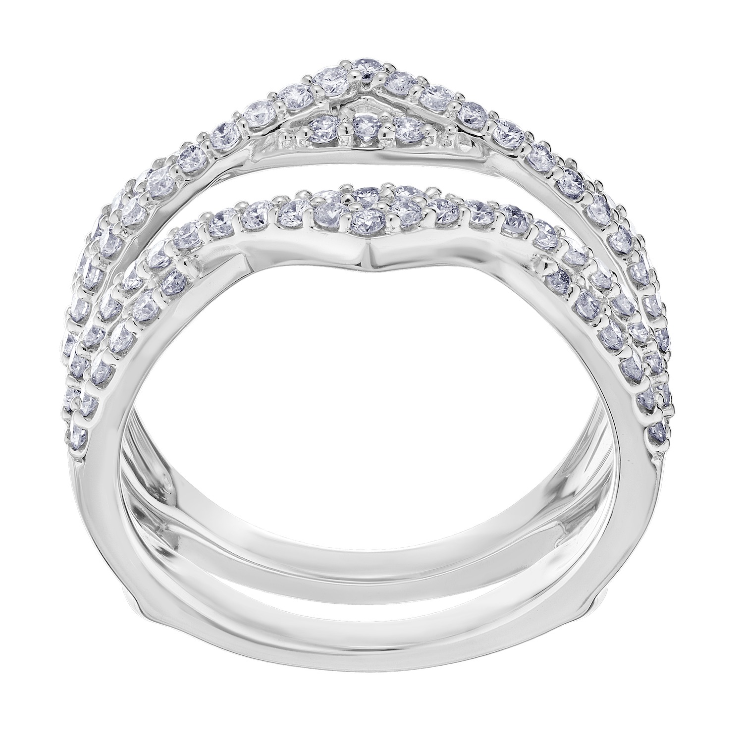 Love Connection&trade; 14K White Gold Diamond Double Wrap Shared Prong One Section V Shaped Ring 0.75 Ctw