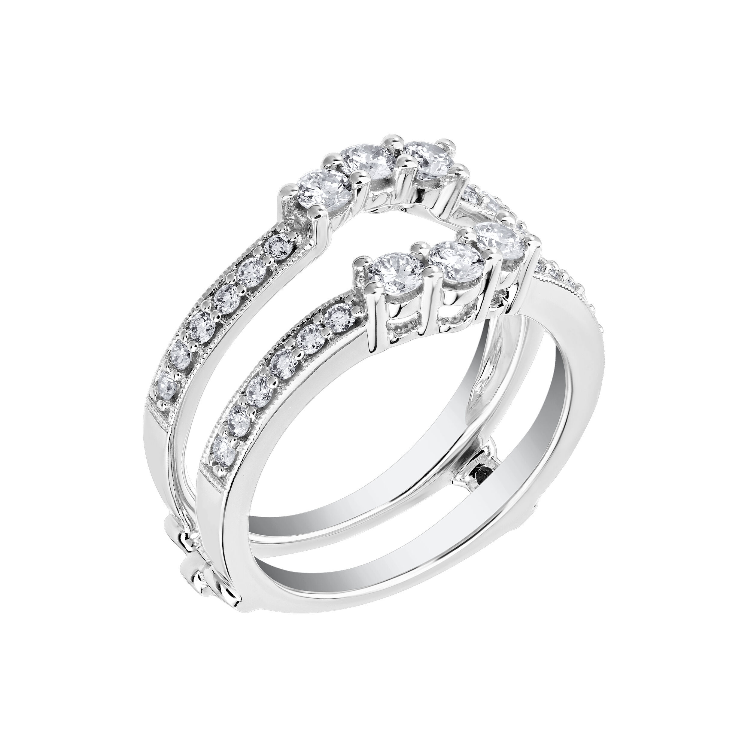 Love Connection&trade; 14K White Gold Diamond 3 Larger Diamonds Shared Prong Center Bead Set Shanks Ring 0.75 Ctw