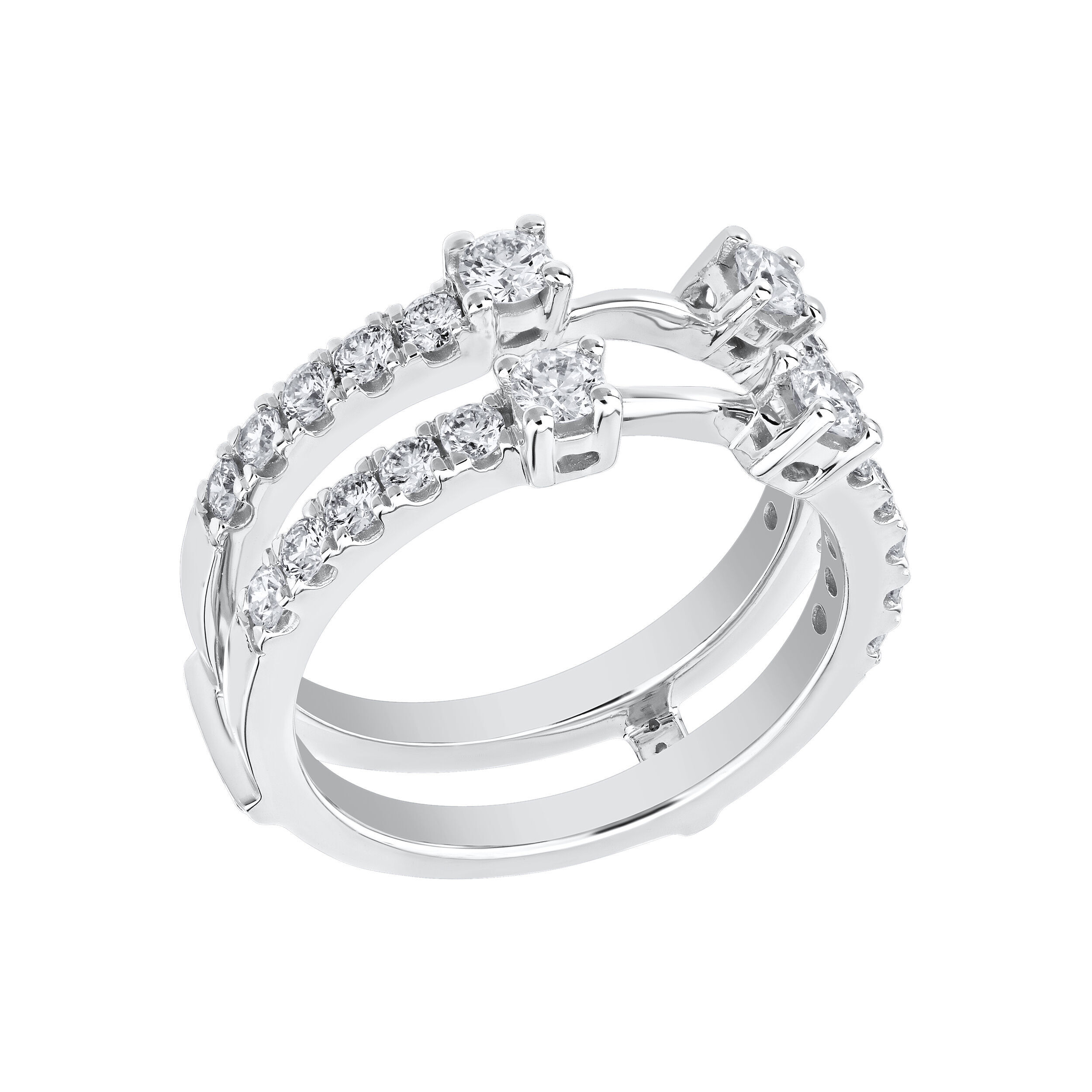 Love Connection&trade; 14K White Gold Diamond Parallel Shared Prong 4 Larger Diamonds Center Ring 1.00 Ctw
