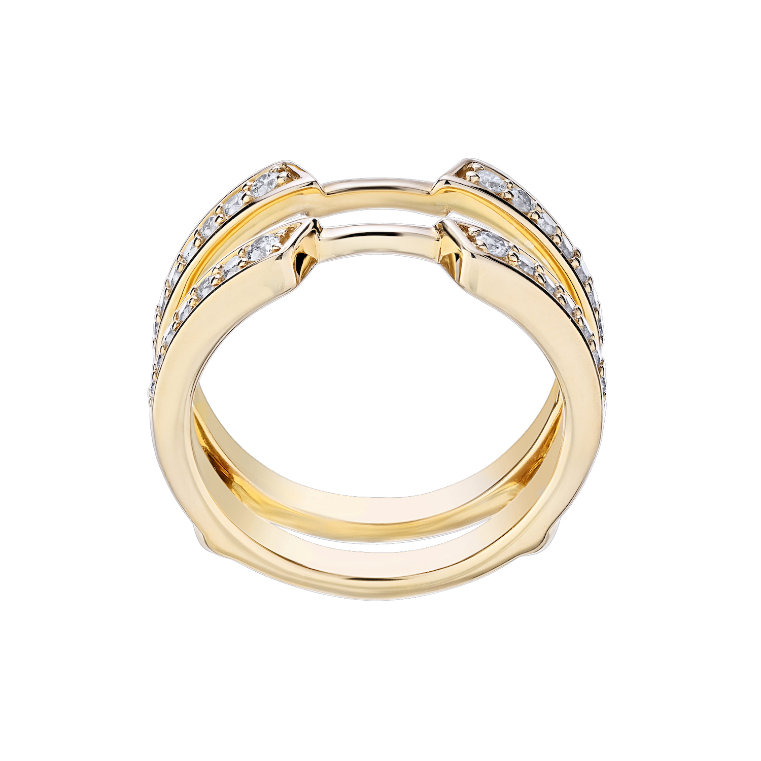 Love Connection&trade; 10K Yellow Gold Diamond Bead Set Parallel Guard With Space Bar Ring 0.33 Ctw