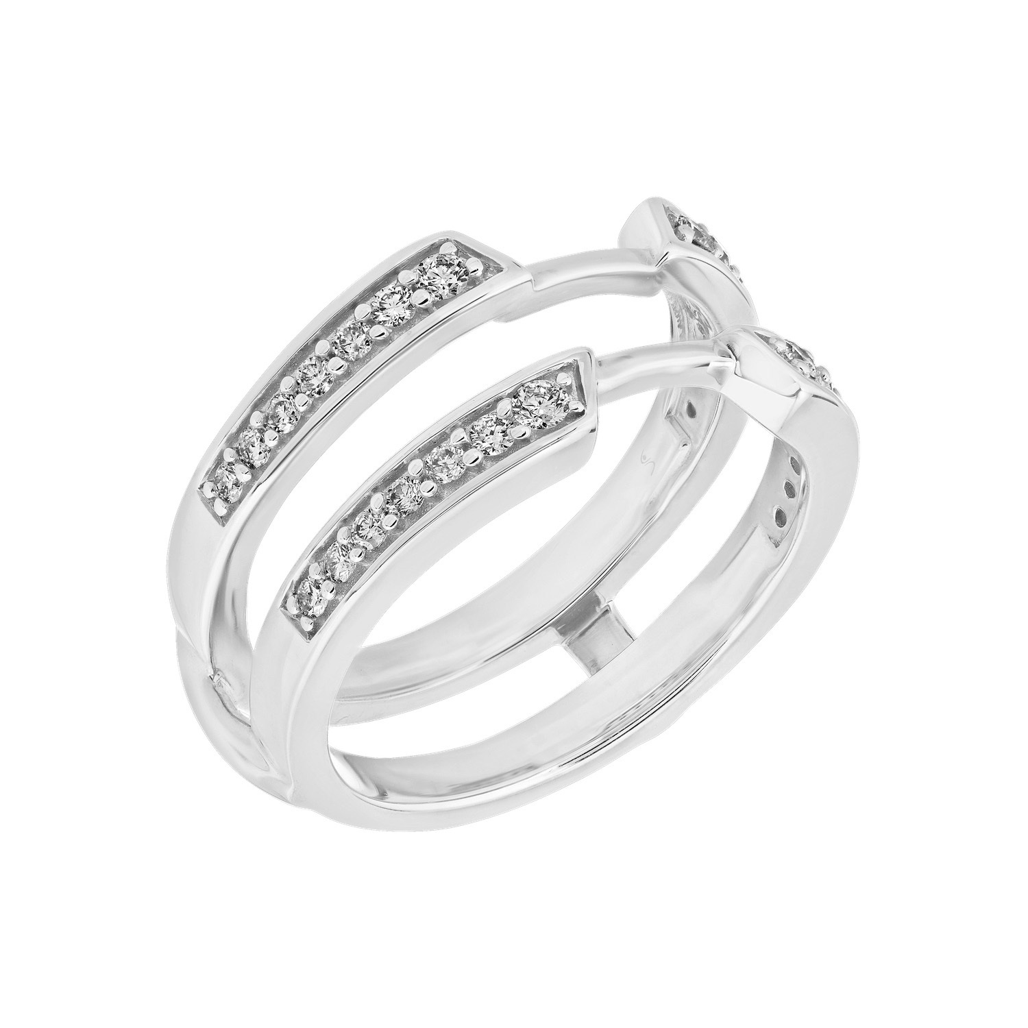 Love Connection&trade; 10K White Gold Diamond Bead Set Parallel Guard With Space Bar Ring 0.33 Ctw