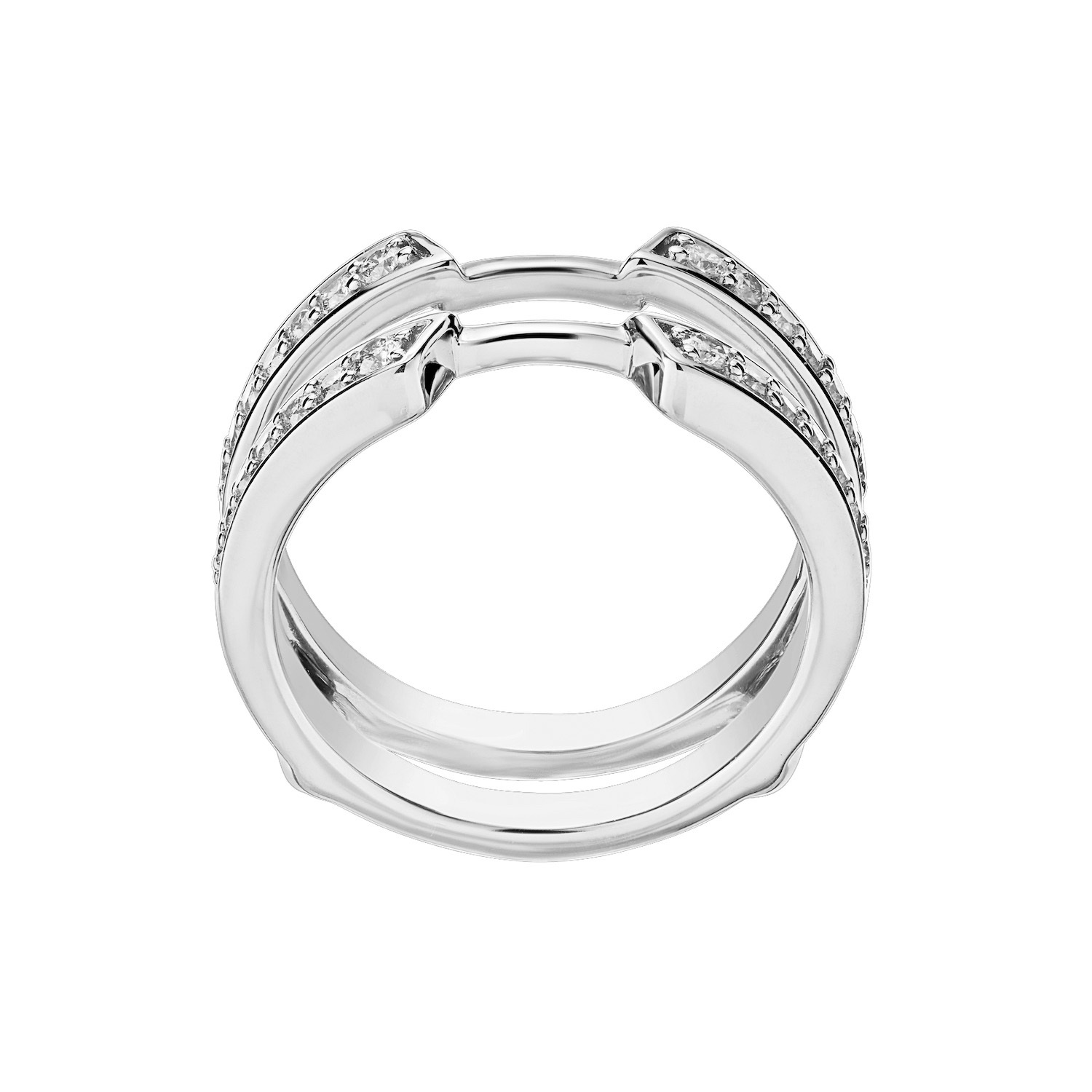 Love Connection&trade; 10K White Gold Diamond Bead Set Parallel Guard With Space Bar Ring 0.33 Ctw