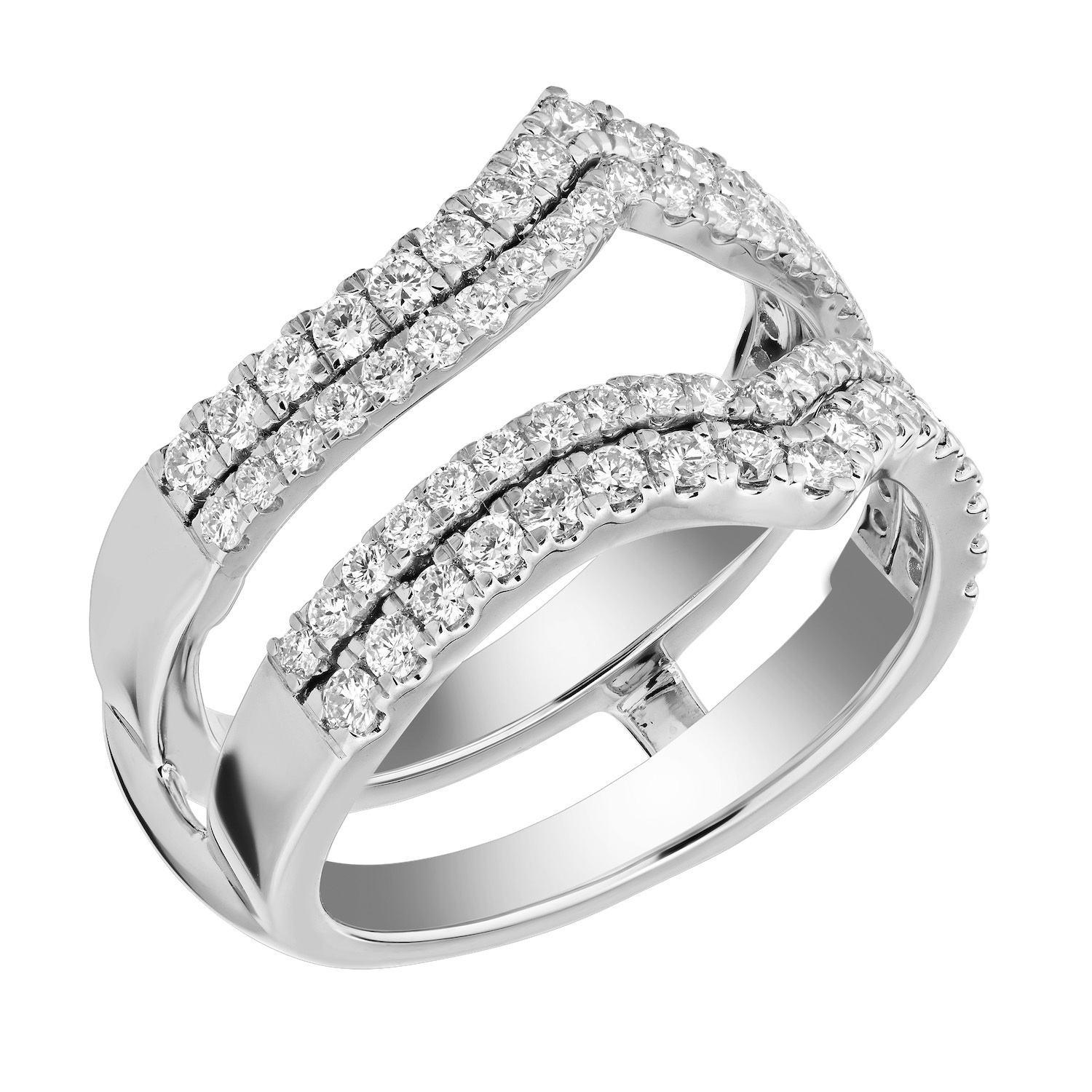 Love Connection&trade; 14K White Gold Diamond Double Row Prong Set v Shape Guard Ring 1.00 Ctw