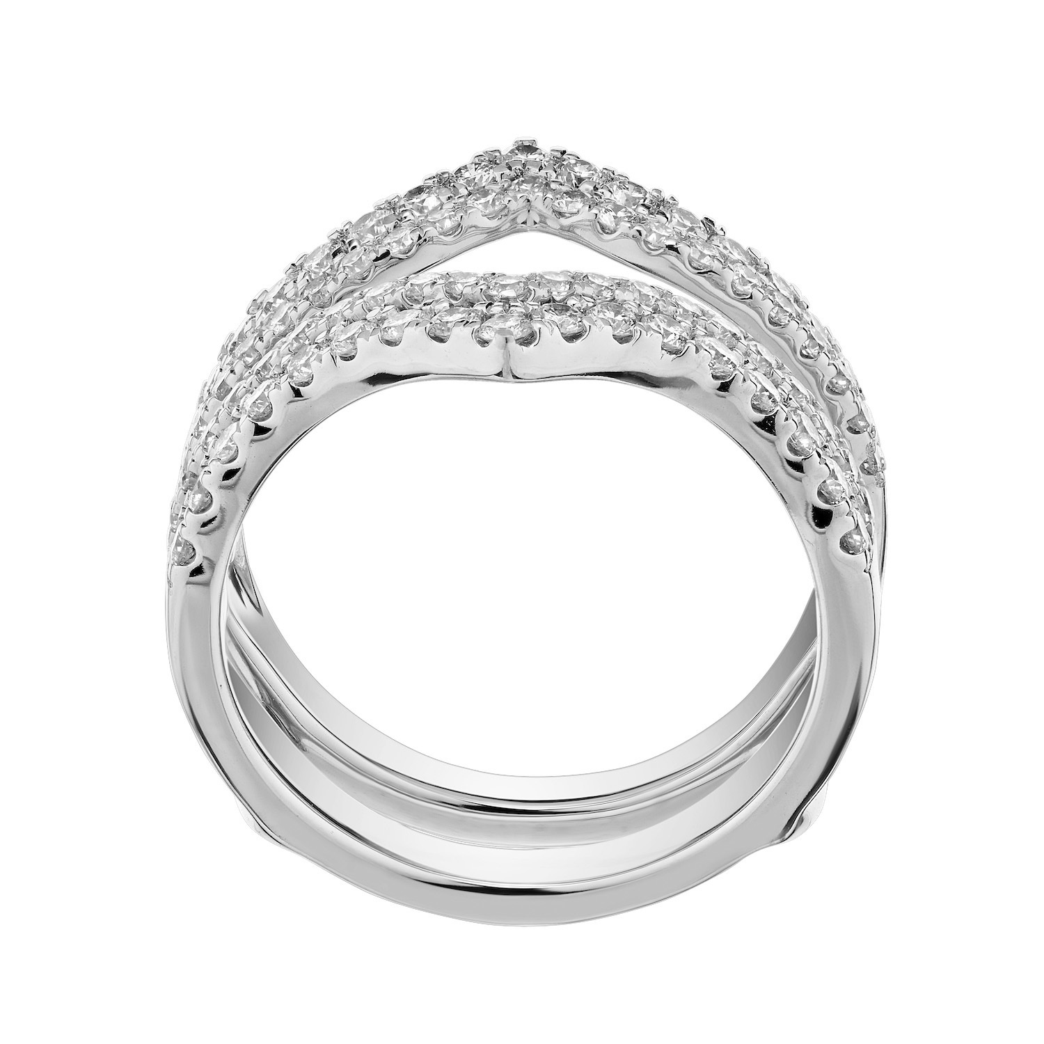 Love Connection&trade; 14K White Gold Diamond Double Row Prong Set v Shape Guard Ring 1.00 Ctw