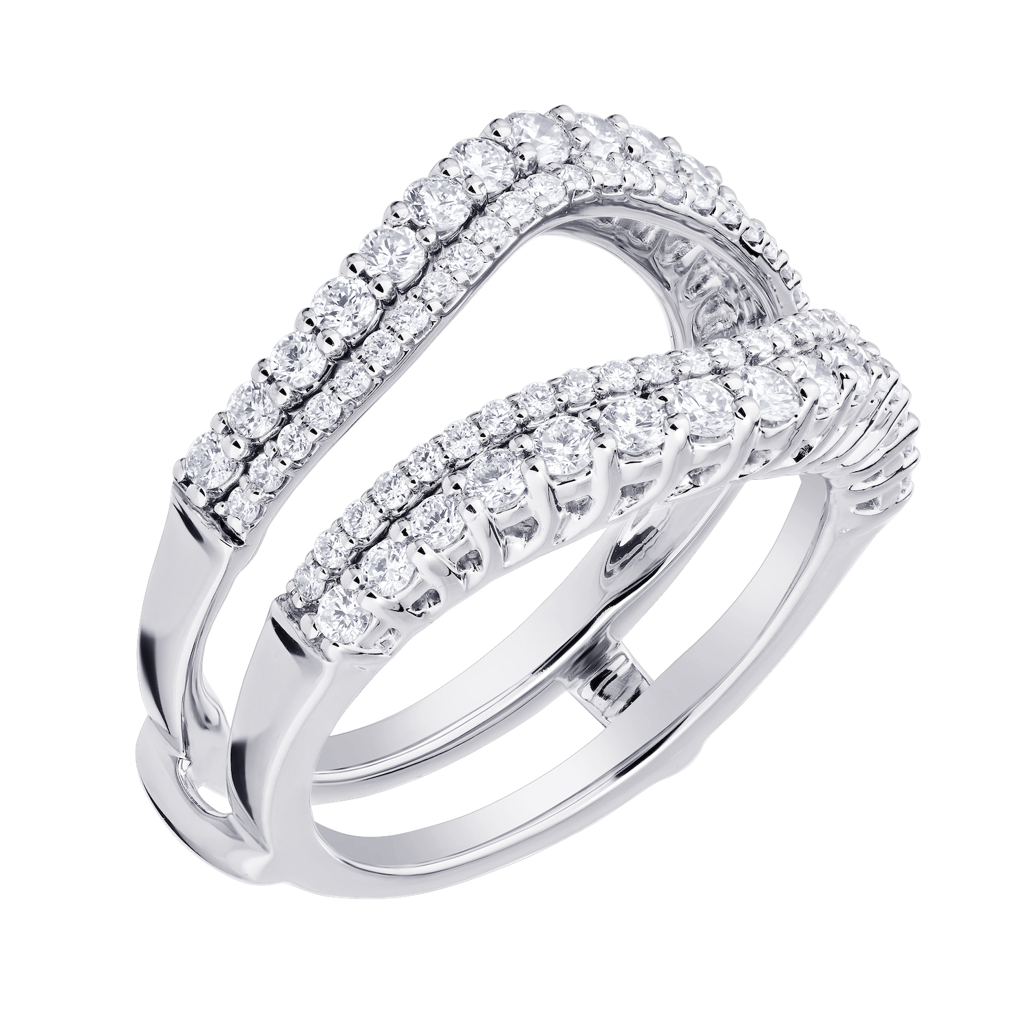 Love Connection&trade; 14K White Gold Diamond Double Row Guard Prong Set Diamonds Ring 1.00 Ctw