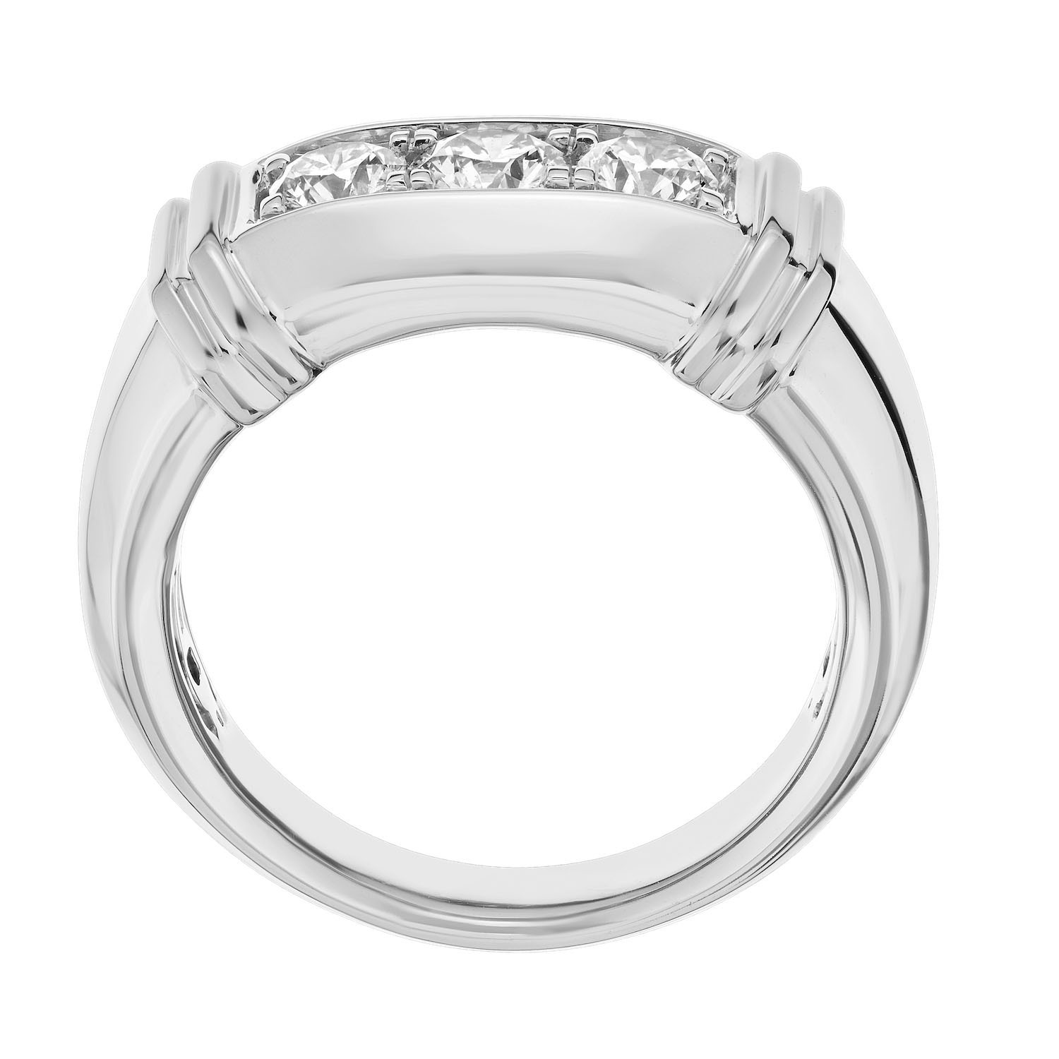 Shefian&trade; 14K White Gold Ring Men's 3 Bead Set Diamonds Shoulder Tabs Diamond 1.00 Ctw