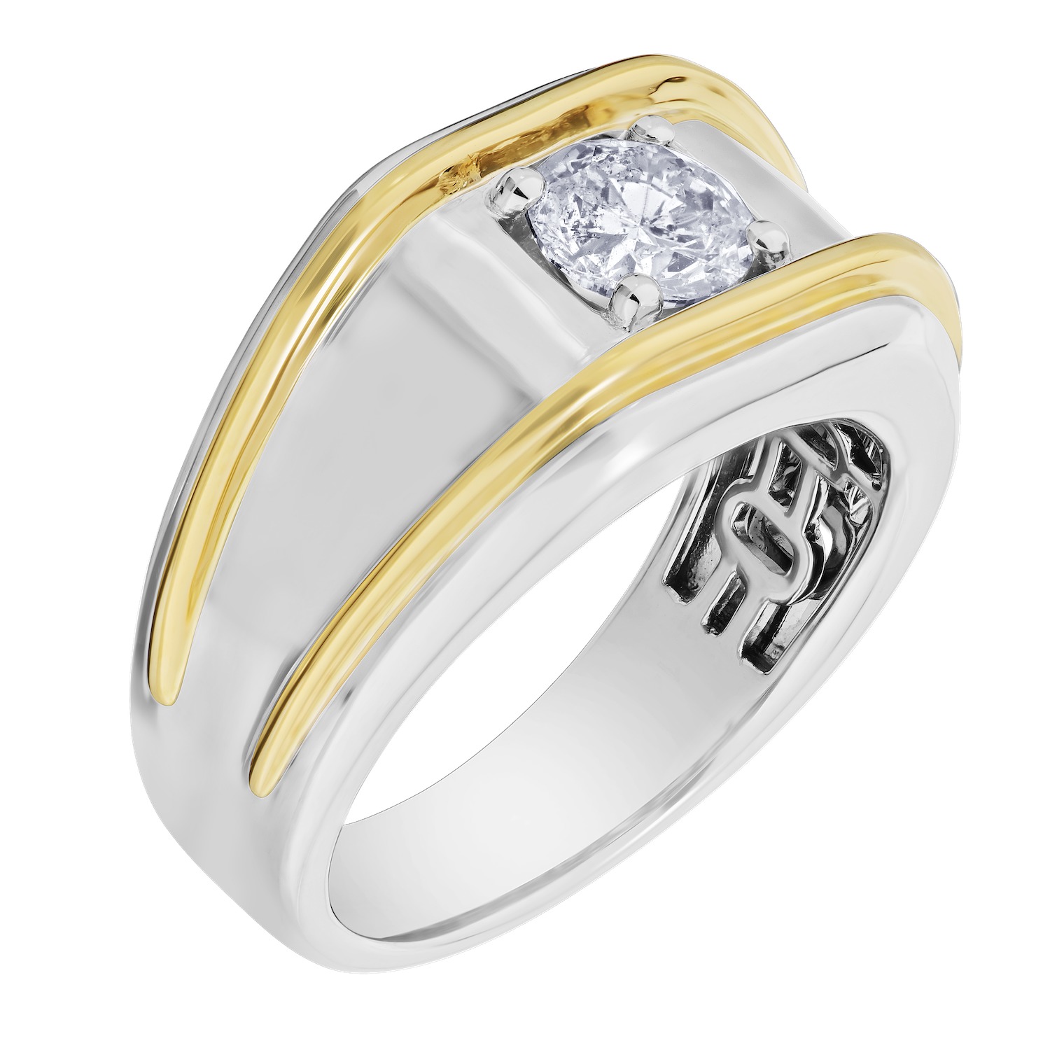 Shefian&trade; 14K Two Tone Ring Men's Solitaire Prong Set with Contrasting Rails Diamond 0.33 Ctw