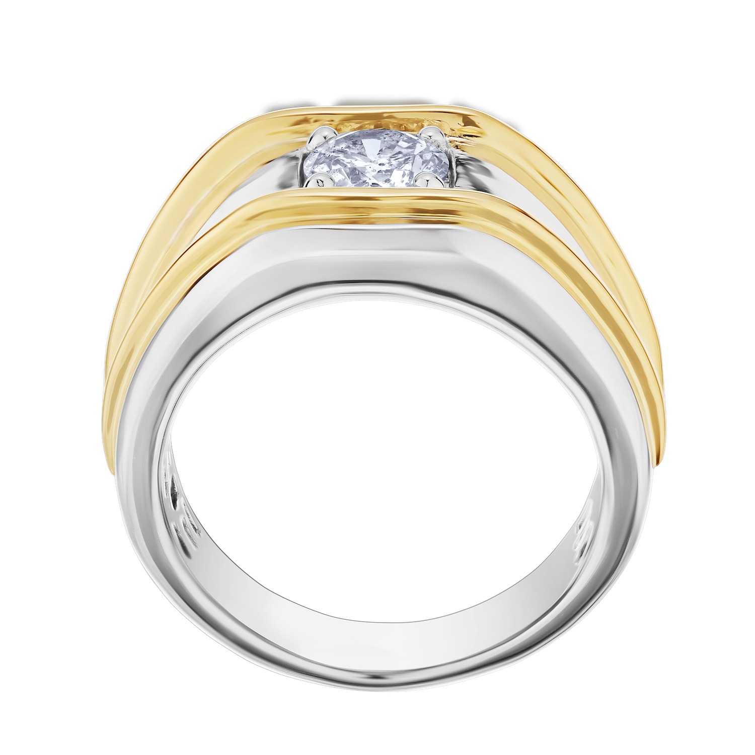 Shefian&trade; 14K Two Tone Ring Men's Solitaire Prong Set with Contrasting Rails Diamond 0.33 Ctw