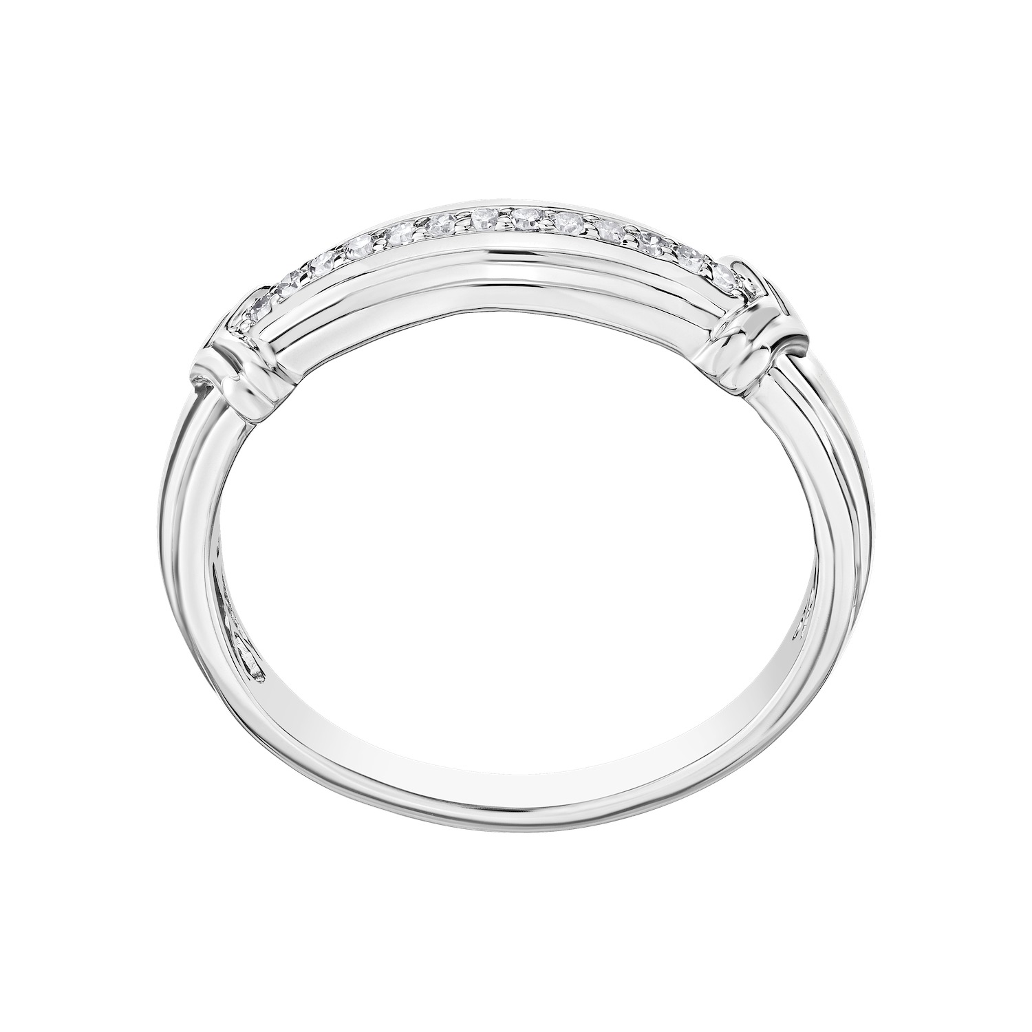 Shefian&trade; 10K White Gold Ring Men's Bead Set Row of Diamonds with 'V' Shaped Shoulder Rails Diamond 0.10 Ctw