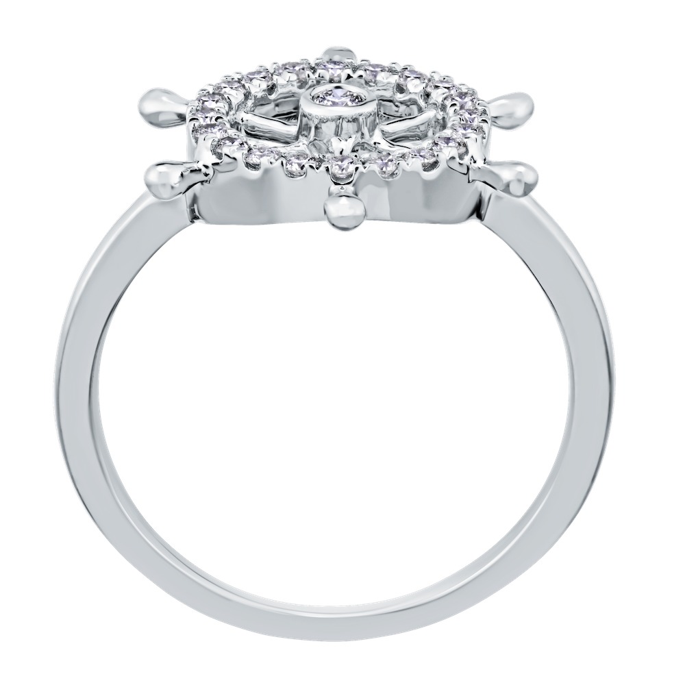 BluSea&trade; 14k White Gold Ring Ships Wheel Bezel Set Center Diamond 0.25 Ctw