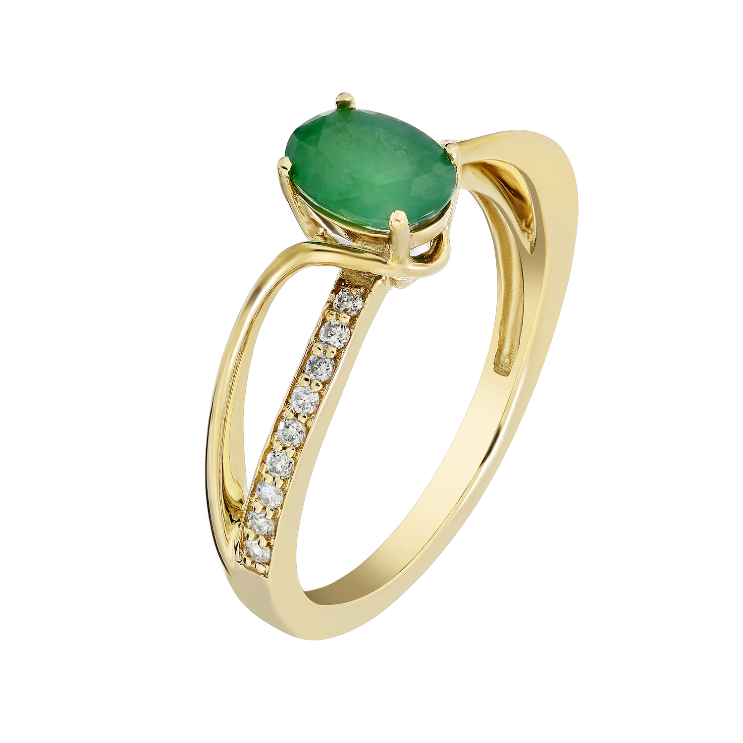 10k Yellow Gold Ring Diamond Emerald 0.75 Ctw Ring