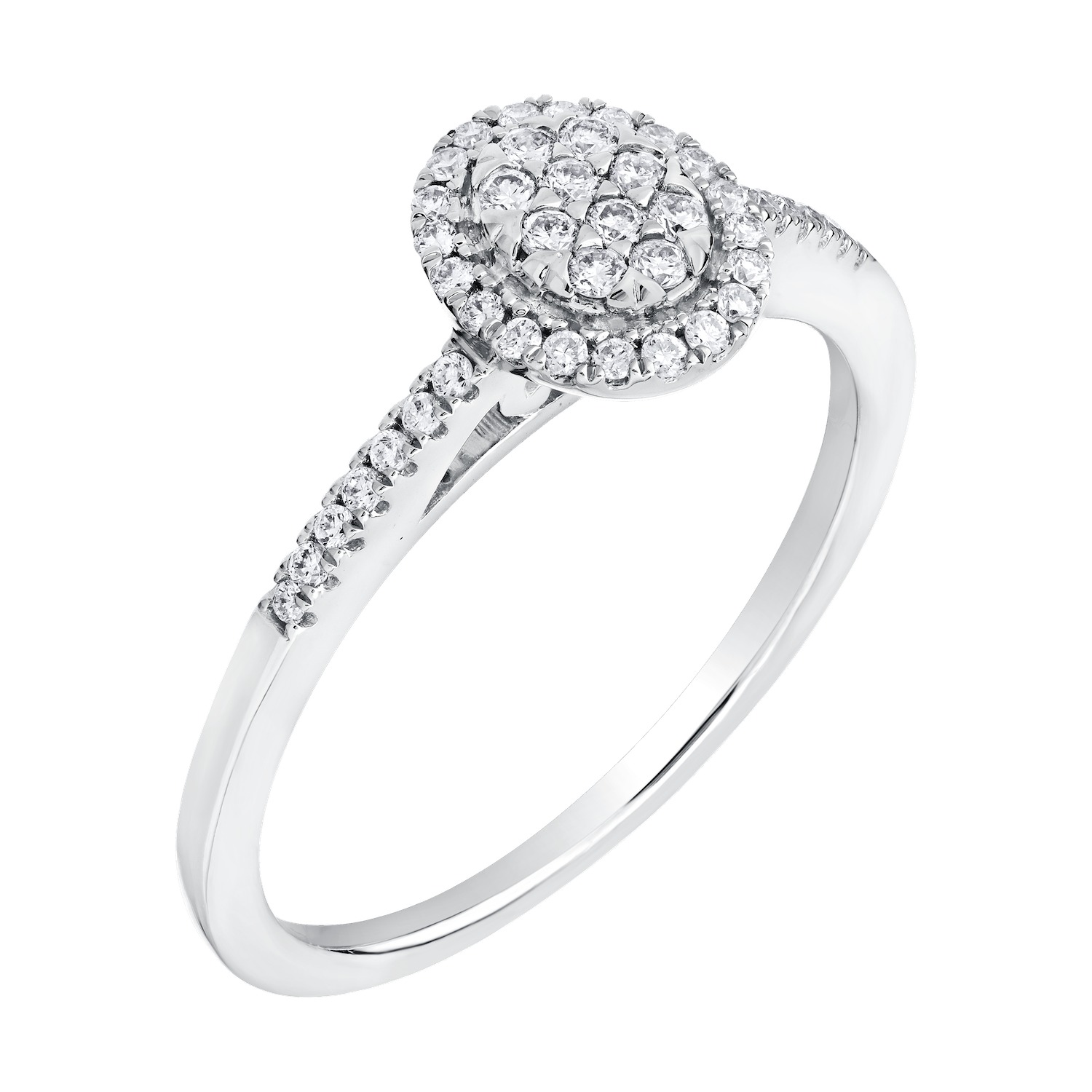 Diamond Bouquet&trade; 10K White Gold Diamond Cluster Center Halo with Diamond Set Swept Up Shoulders Ring 0.20 Ctw