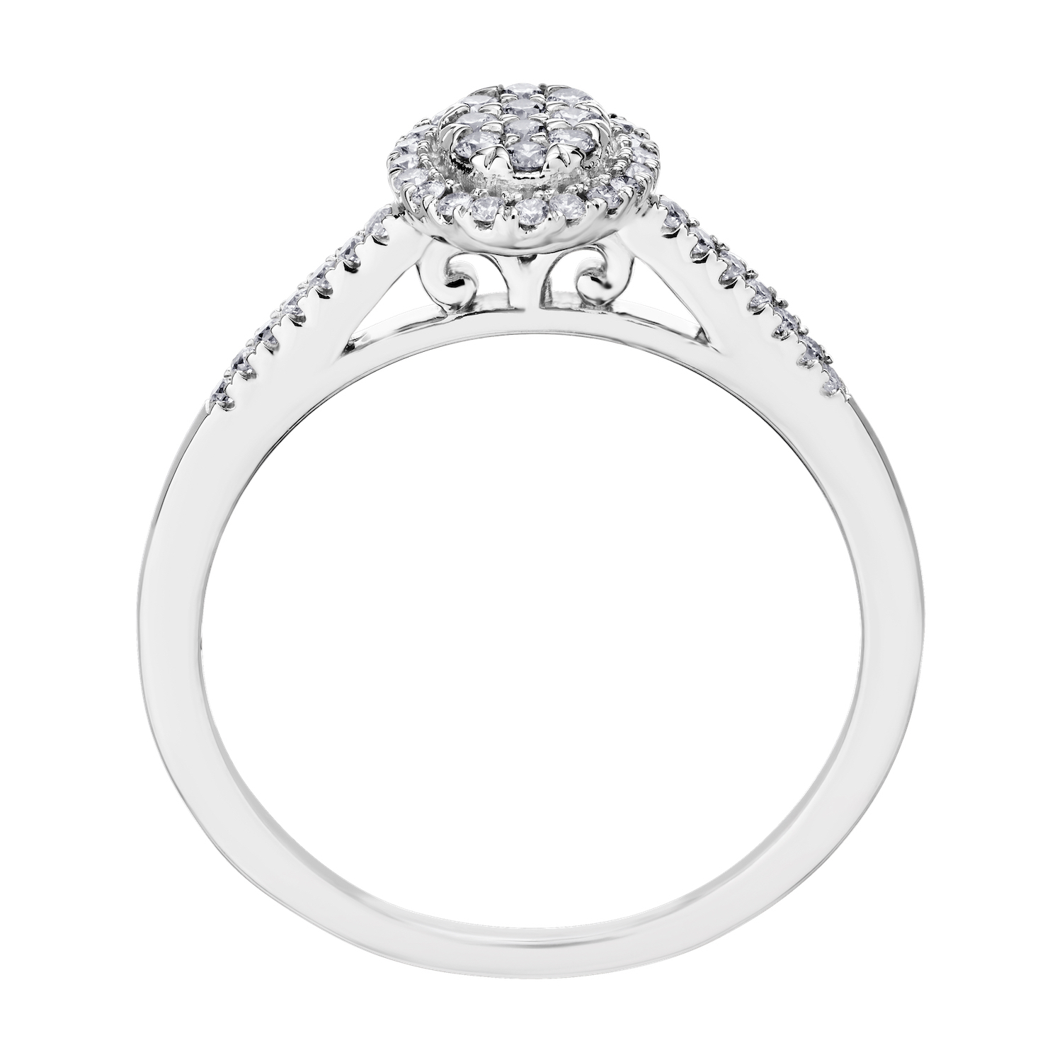 Diamond Bouquet&trade; 10K White Gold Diamond Cluster Center Halo with Diamond Set Swept Up Shoulders Ring 0.20 Ctw