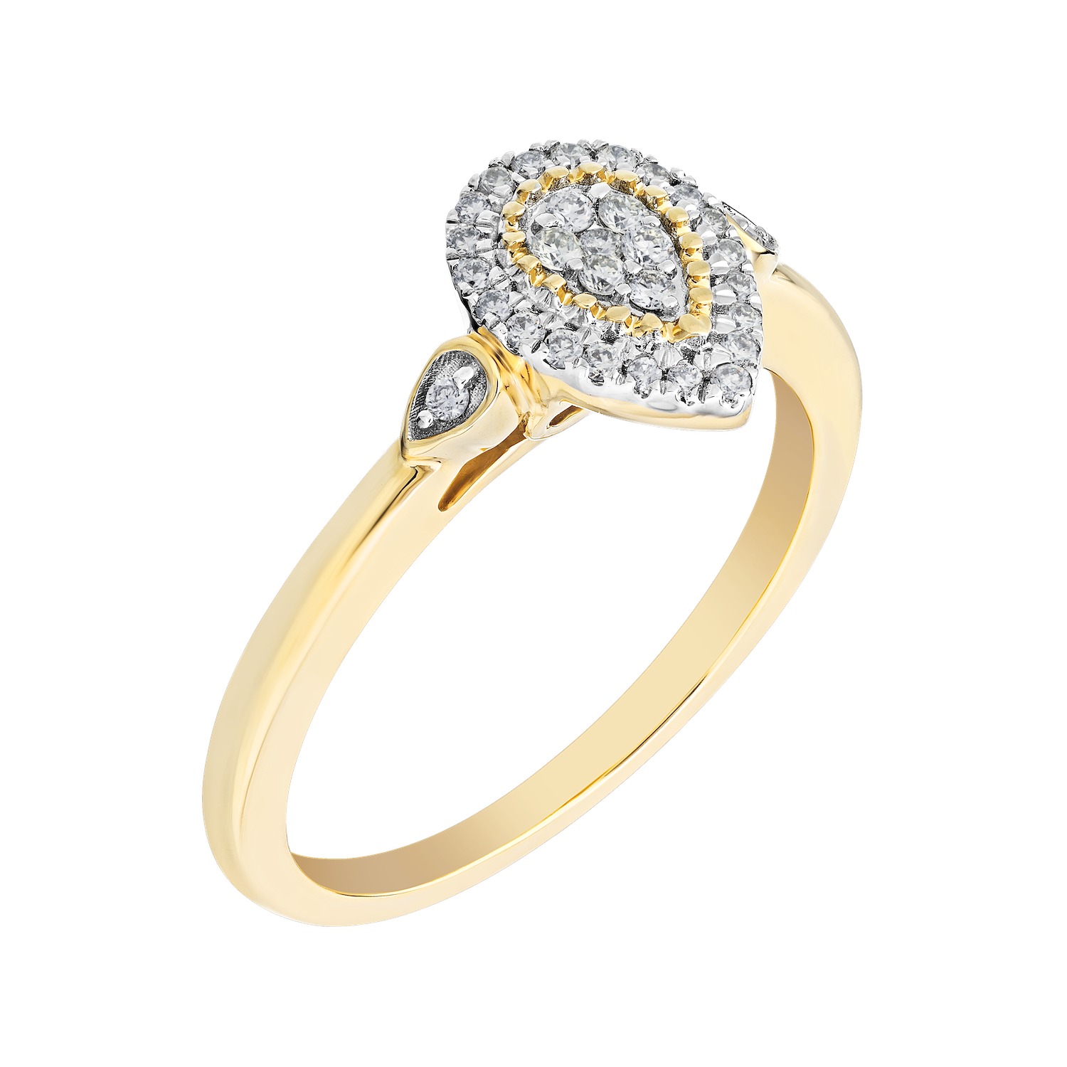 Ring: 10Ky Cluster Center Pear Halo 1/6 Ctw 30 Rd