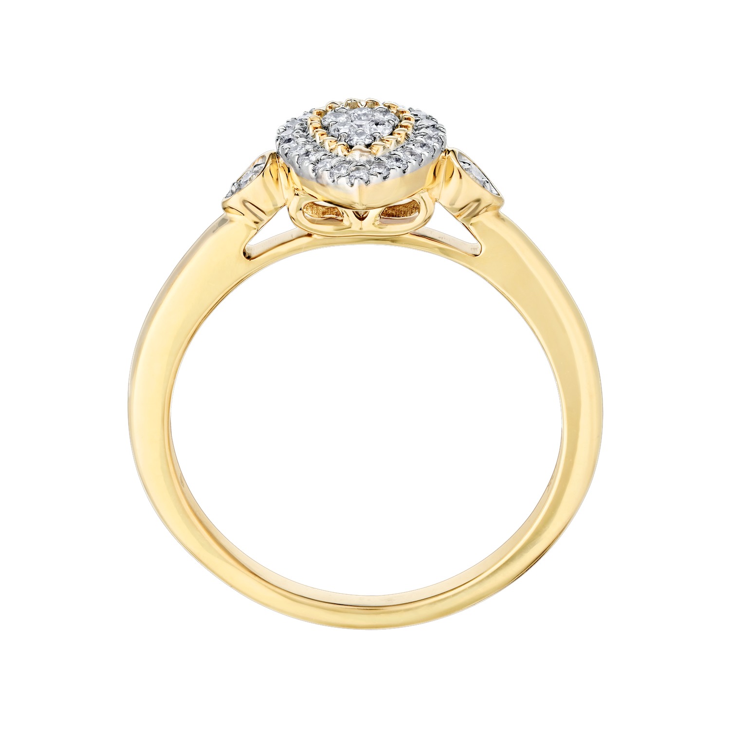 Ring: 10Ky Cluster Center Pear Halo 1/6 Ctw 30 Rd