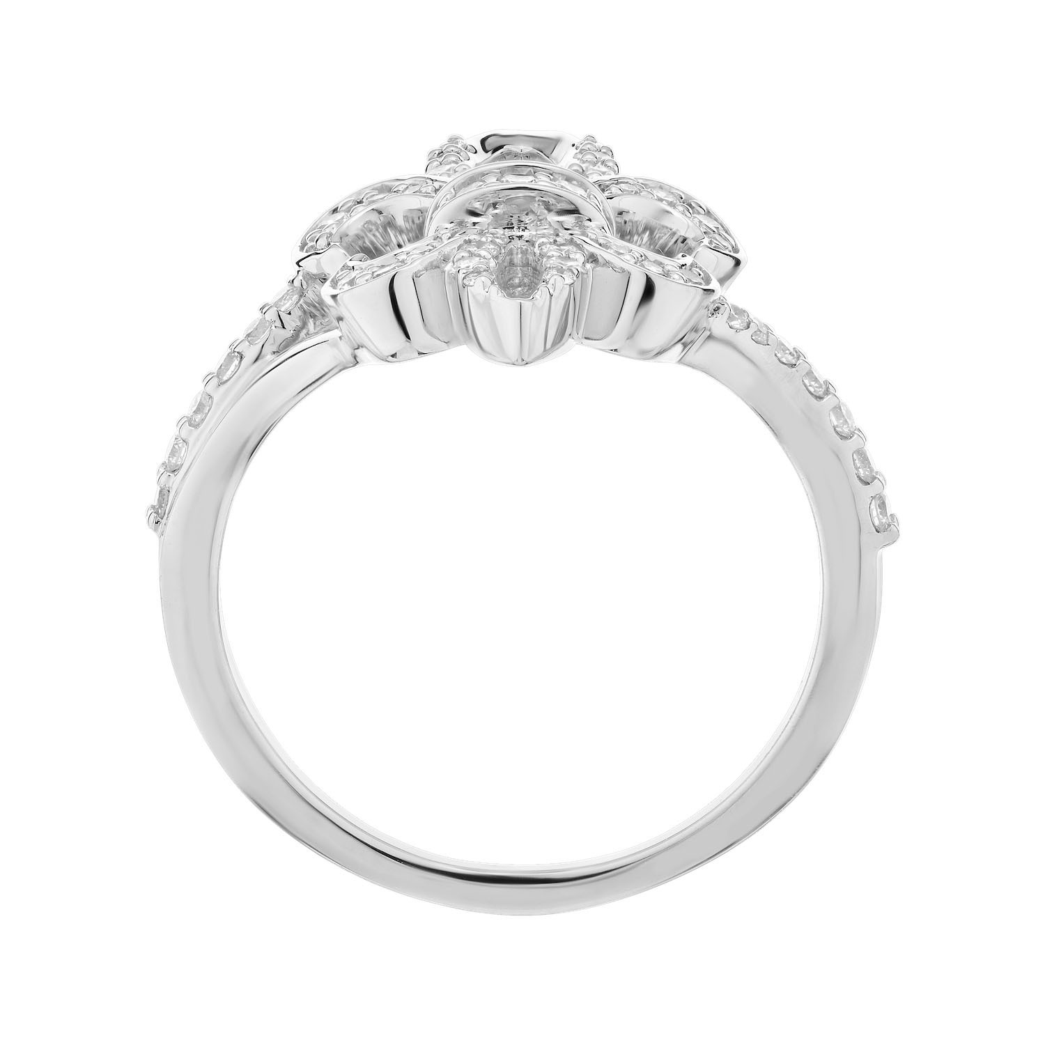 Lis Royale&trade; 14K White Gold Diamond Set Cutout Fleur de Lis Split Shank Ring 0.33 Ctw Diamond
