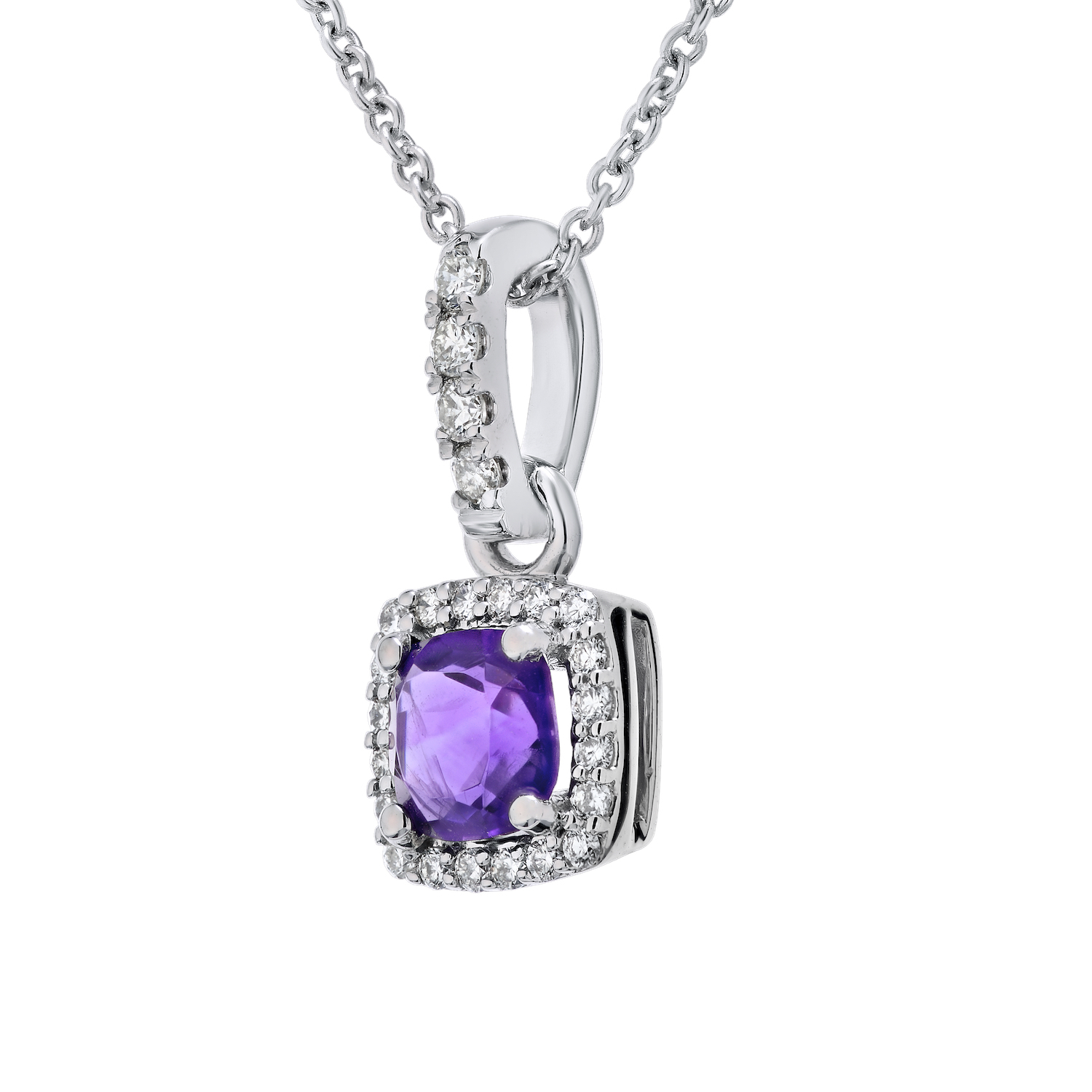 10k White Gold Pendant Diamond Amethyst 0.75 Ctw Pendant