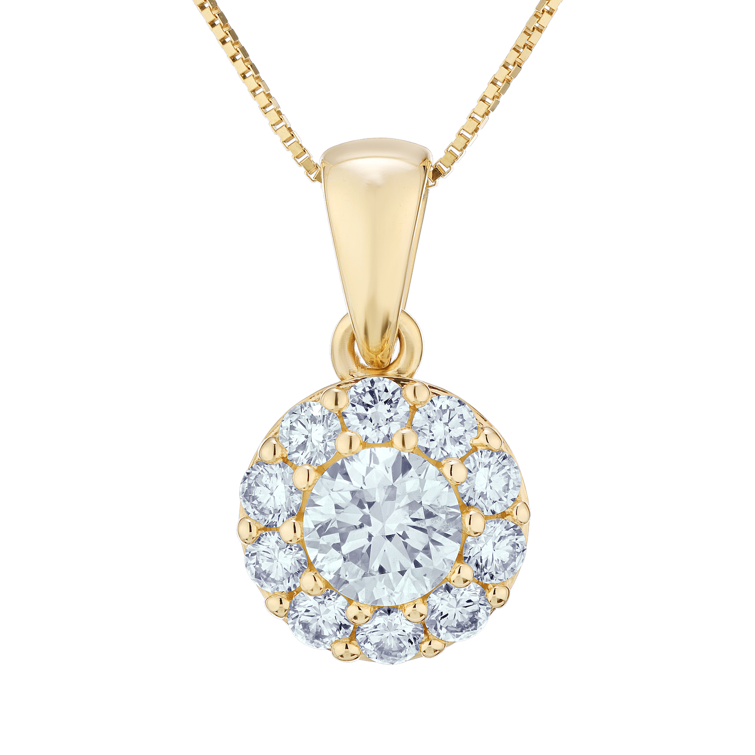 Diamond Bouquet&trade; 10K Yellow Gold Diamond Round Prong Set Center with 10 Stone Halo Pendant 0.75 Ctw