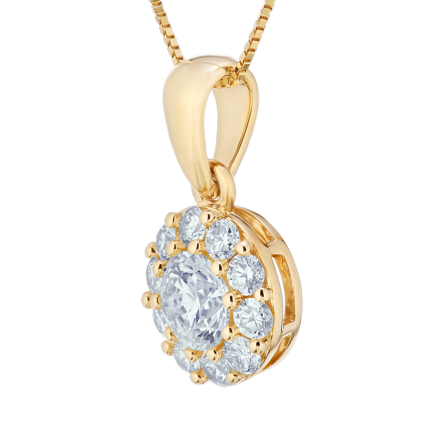 Diamond Bouquet&trade; 10K Yellow Gold Diamond Round Prong Set Center with 10 Stone Halo Pendant 0.75 Ctw