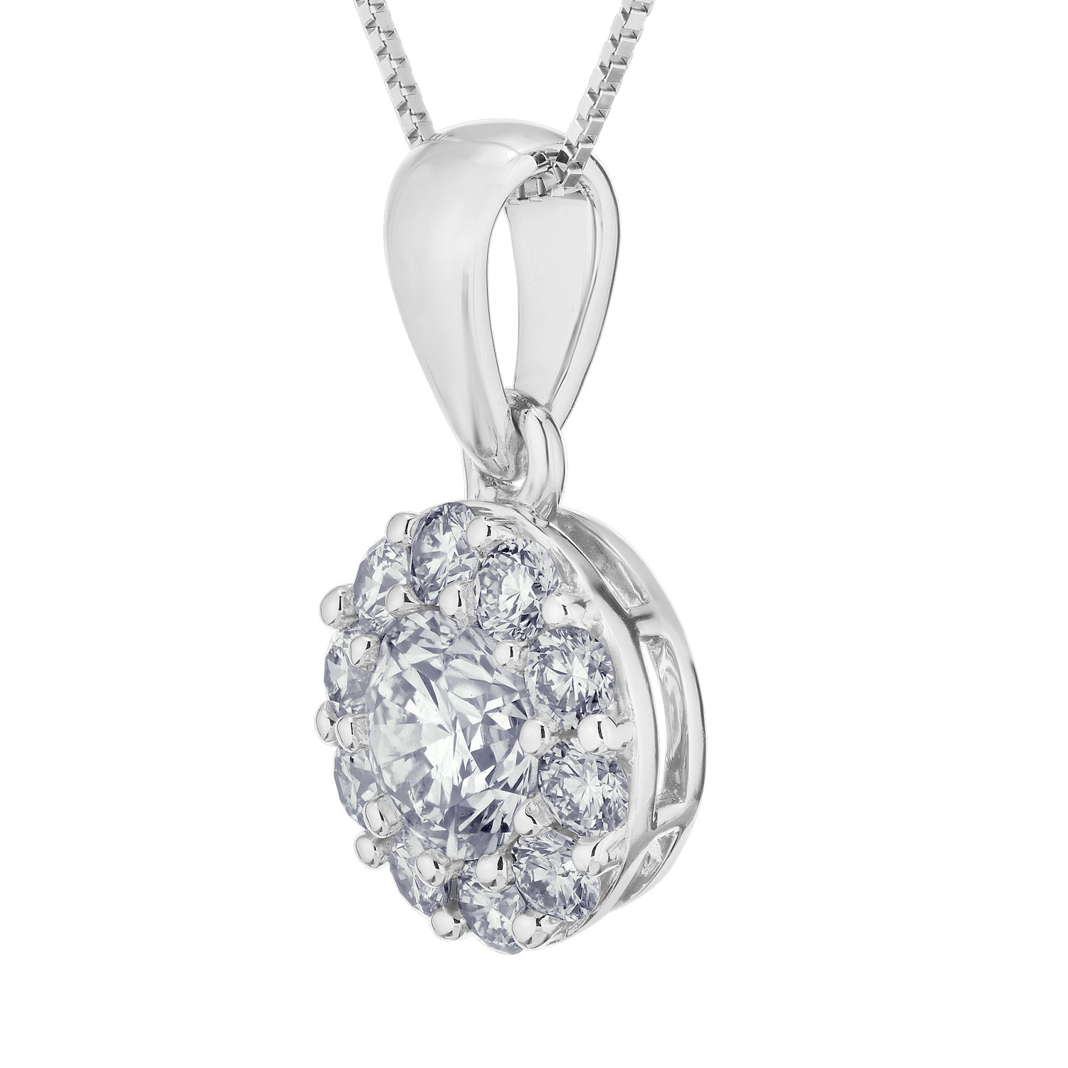 Diamond Bouquet&trade; 14K White Gold Diamond Round Prong Set Center with 10 Stone Halo Pendant 0.75 Ctw