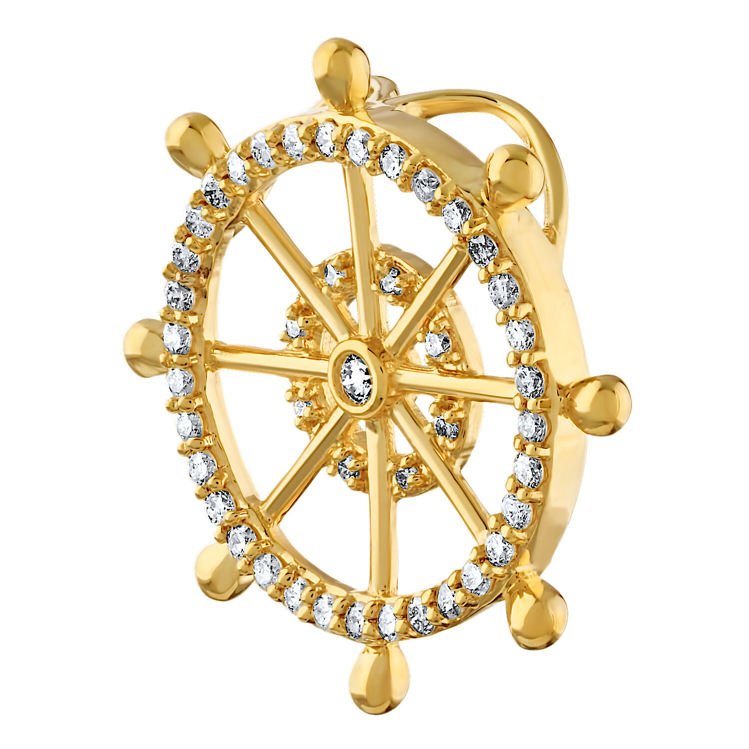 BluSea&trade; 14K Yellow Gold Pendant Ships Wheel 2 Rows Pave Set Bezel Center Hidden Bail Diamond 0.33 Ctw