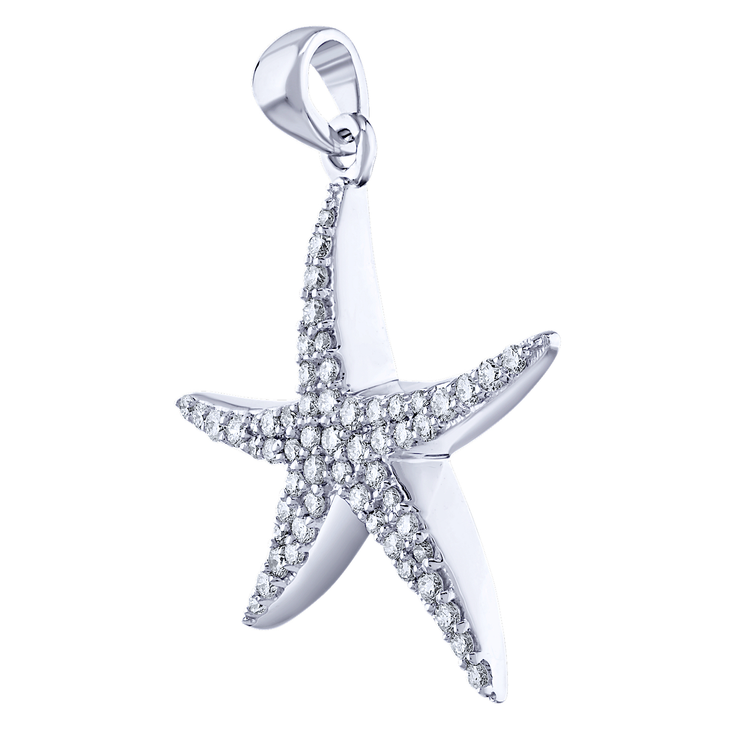Oceanity&trade; 14K White Gold Pendant Asymmetrical Starfish Pave Set Diamond 0.25 Ctw