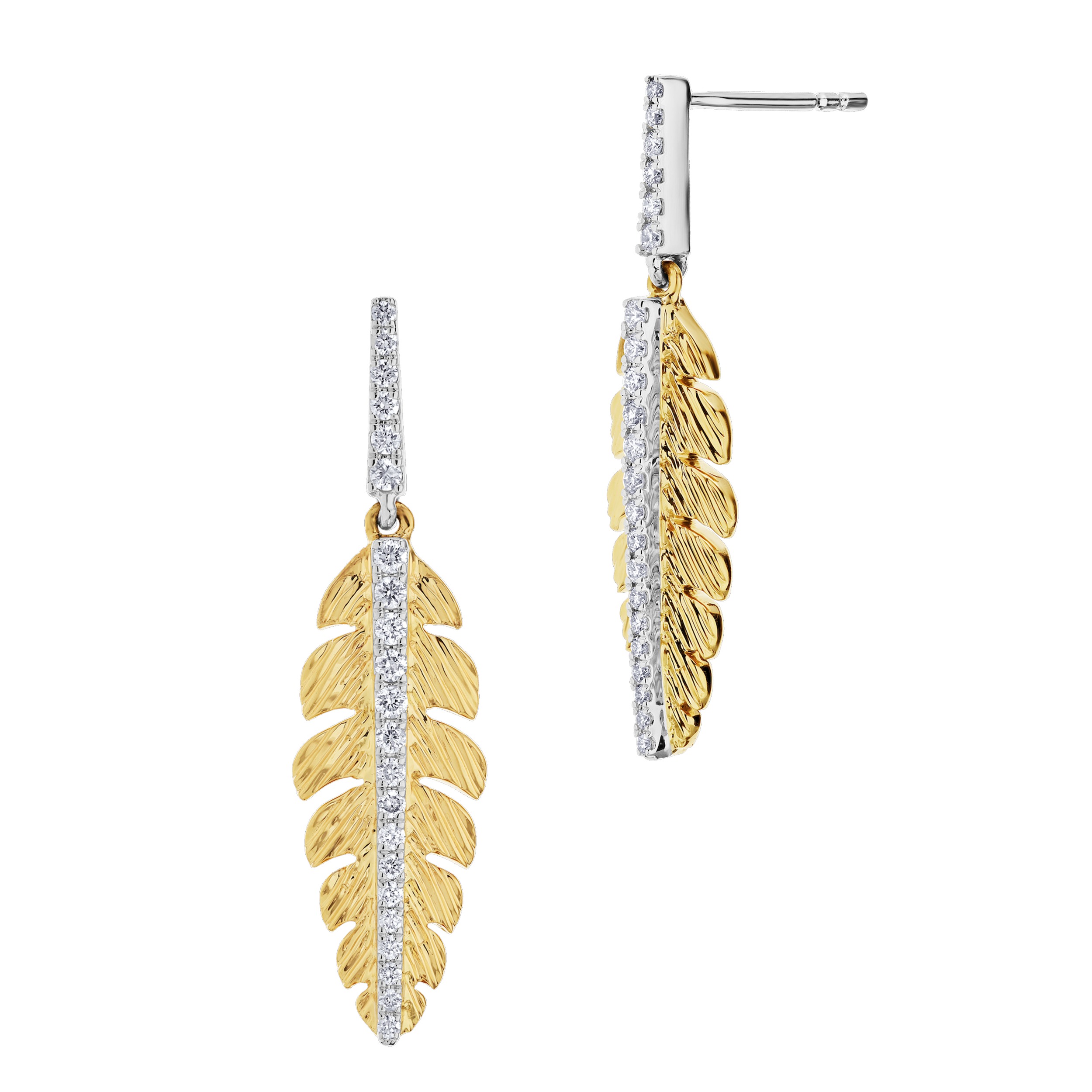 Textura&trade; 14K Yellow Gold Textured Finish Drops with Prong Set Through Center Diamond 0.33 Ctw