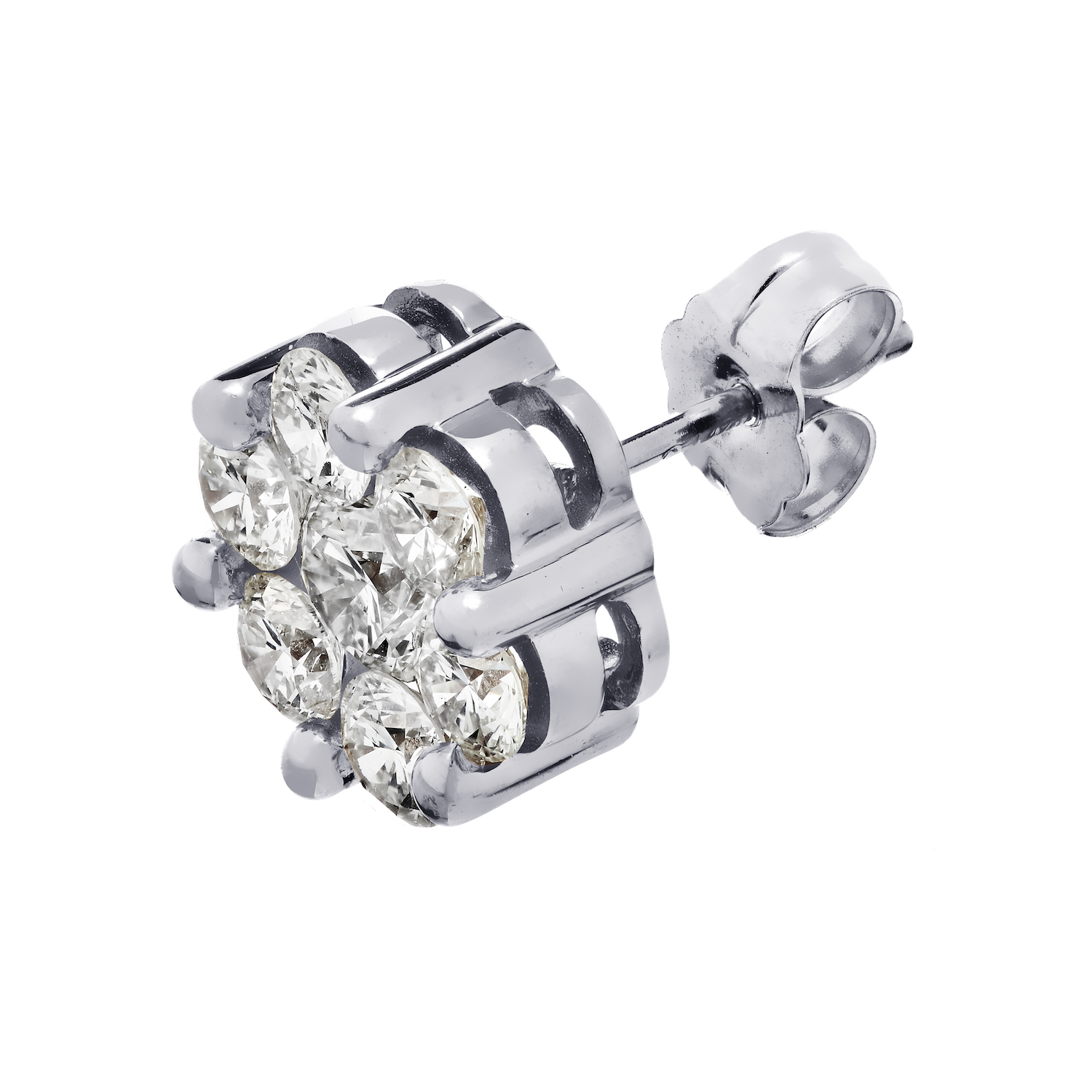 Diamond Bouquet&trade; 10K White Gold Diamond 7 Stone Cluster Studs Screw Backs Earrings 1.00 Ctw