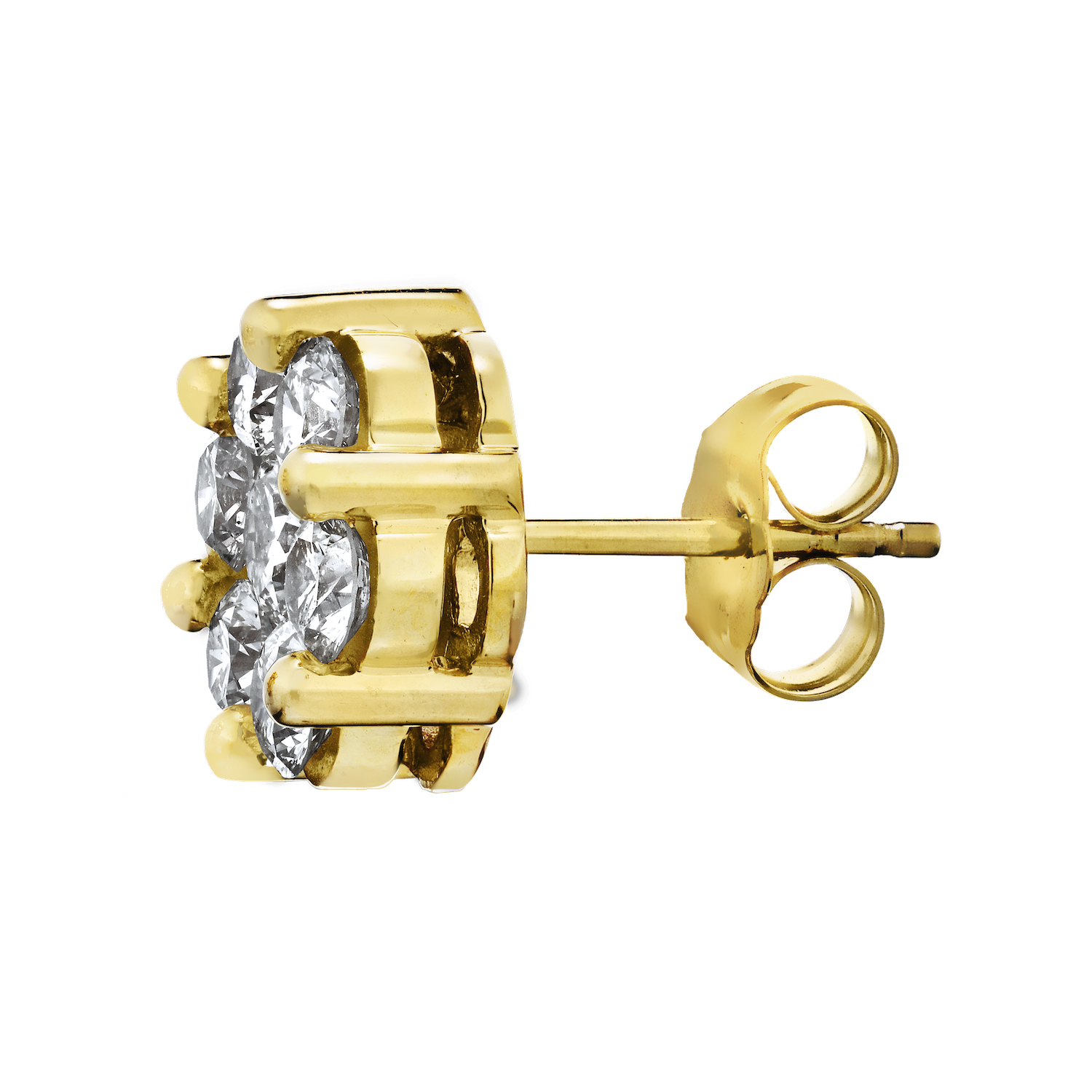 Diamond Bouquet&trade; 10K Yellow Gold Diamond 7 Stone Cluster Studs Screw Backs Earrings 3.00 Ctw