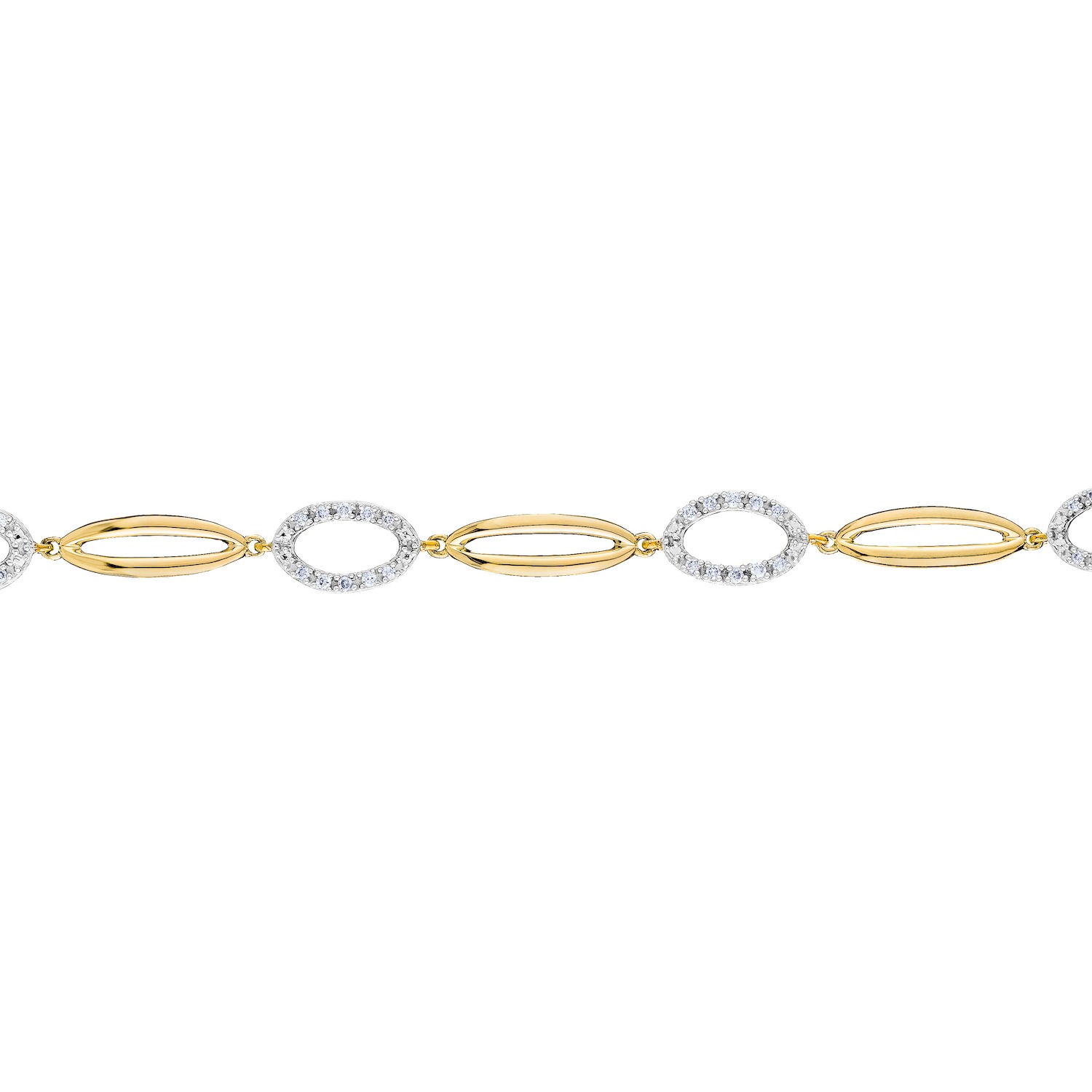 10K Yellow Gold Alternating Polished & Pave Open Links Bracelet Diamond 0.25 Ctw