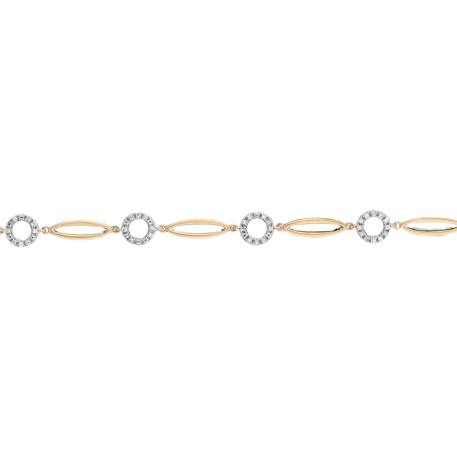 10K Yellow Gold Alternating Polished & Diamond Set Open Links Bracelet Diamond 0.25 Ctw
