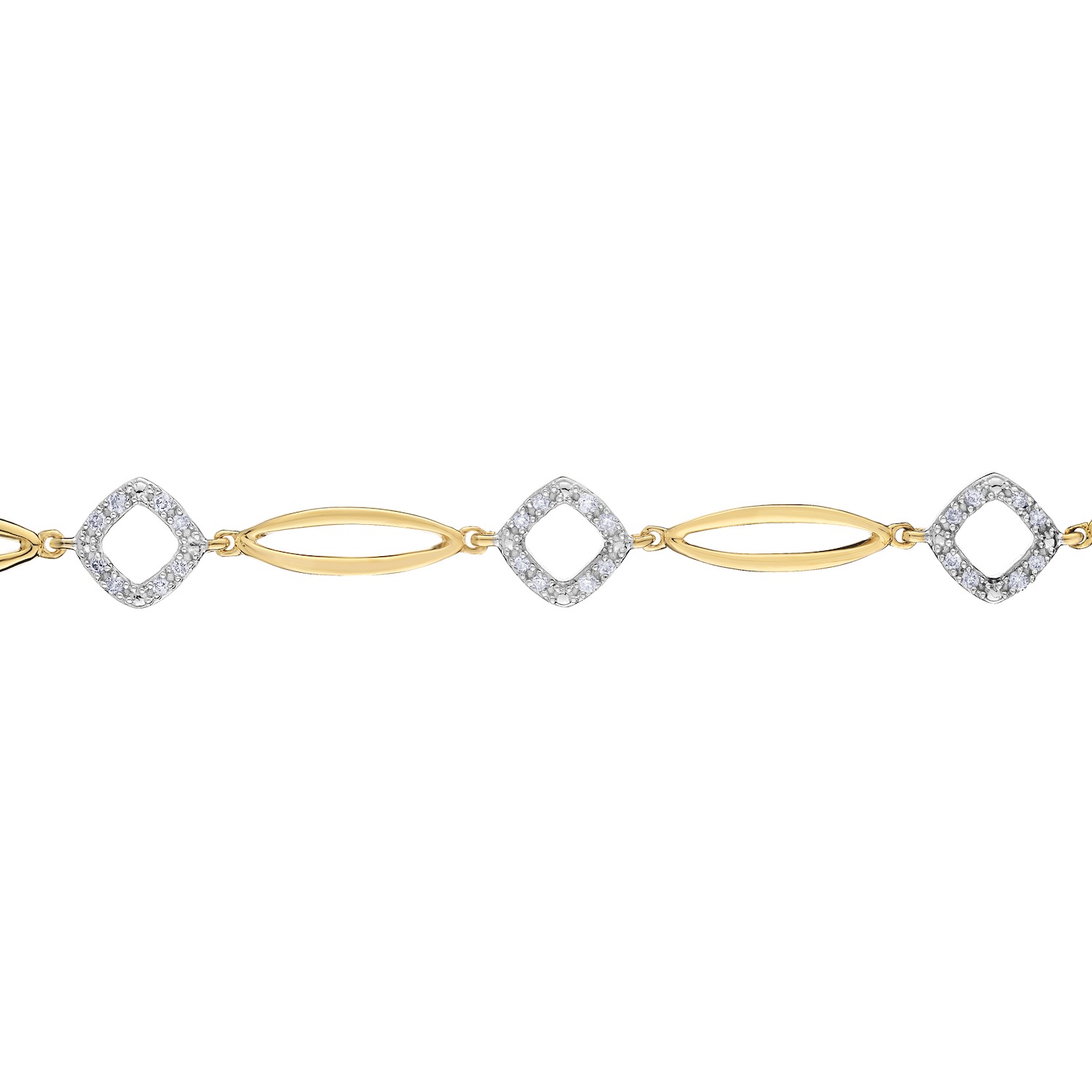 10K Yellow Gold Alternating Polished & Diamond Set Open Links Bangle Diamond 0.25 Ctw