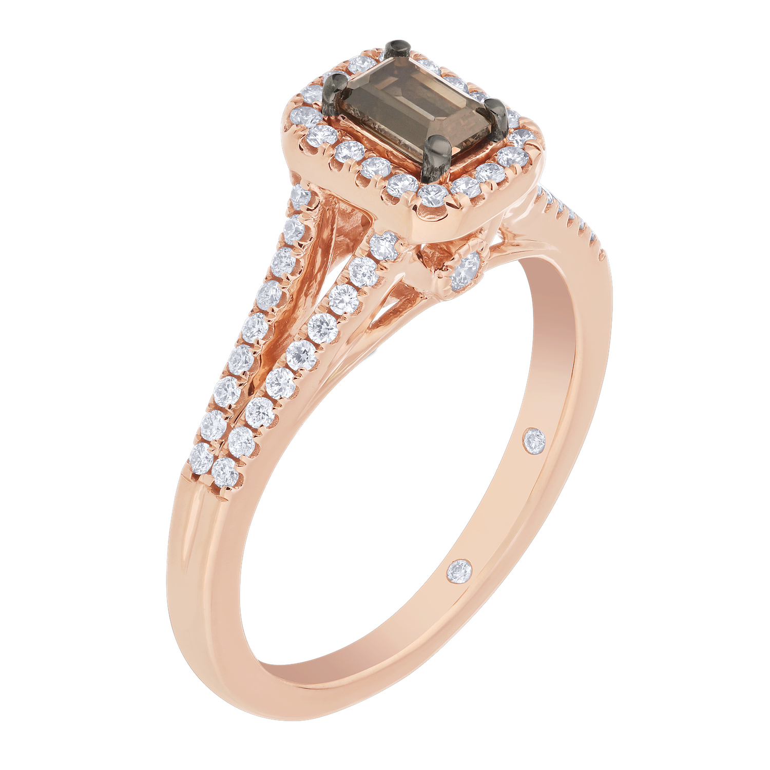 Cinnamon Dulce&trade; 14k Emerald Shape Cognac With Halo Split Shank Diamond & Cognac 1.00 Ctw