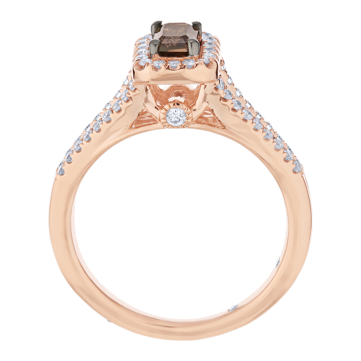 Cinnamon Dulce&trade; 14k Emerald Shape Cognac With Halo Split Shank Diamond & Cognac 1.00 Ctw