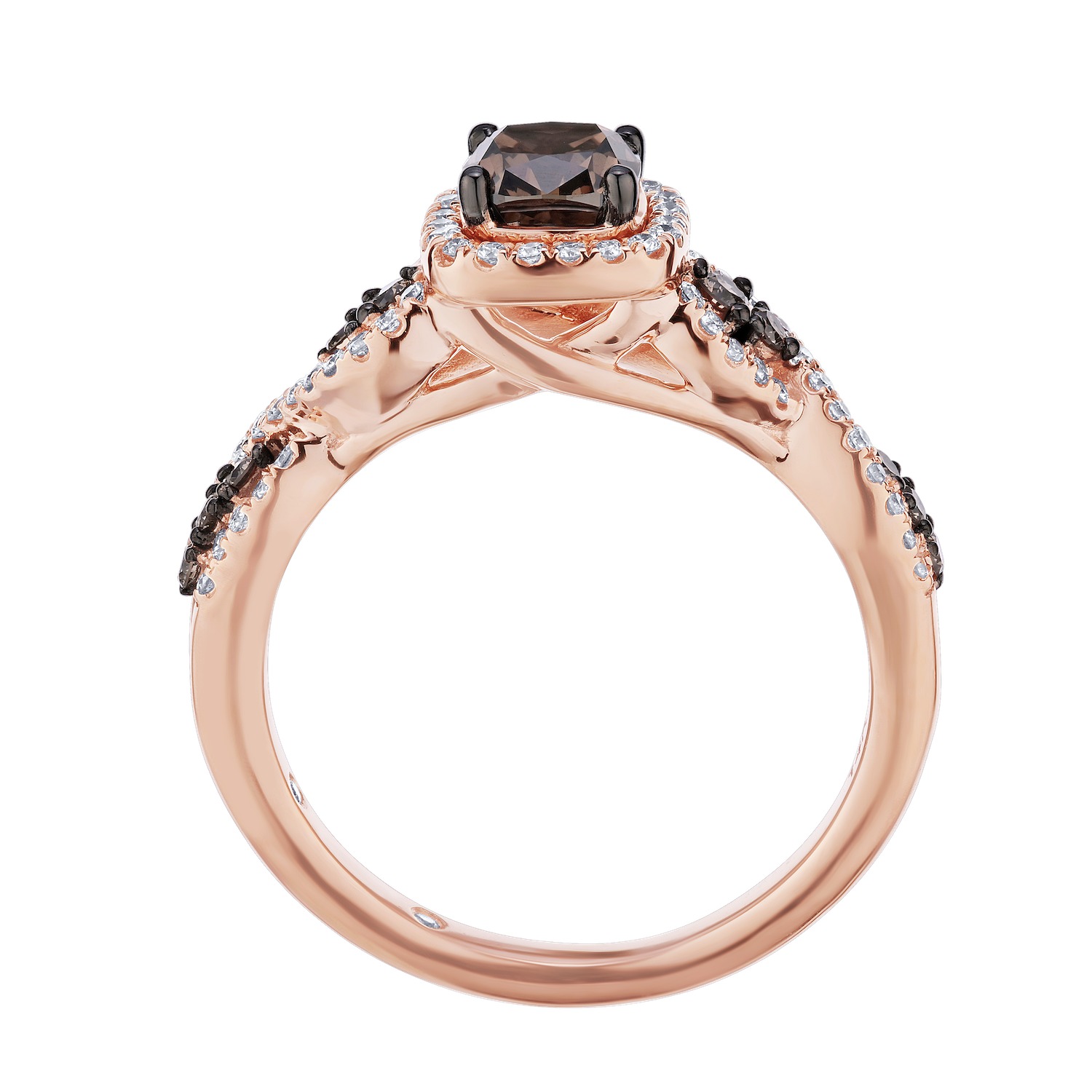 Cinnamon Dulce&trade; 14k Cognac Cushion Center White Halo Weave Shoulders Diamond & Cognac 1.15 Ctw