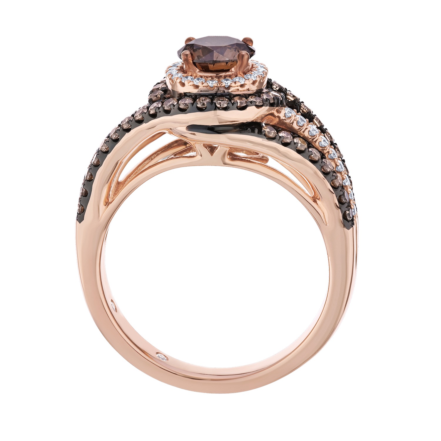Cinnamon Dulce&trade; 14k Round Cognac Center Cognac & White Halo Split Shank Diamond & Cognac 1.362 Ctw