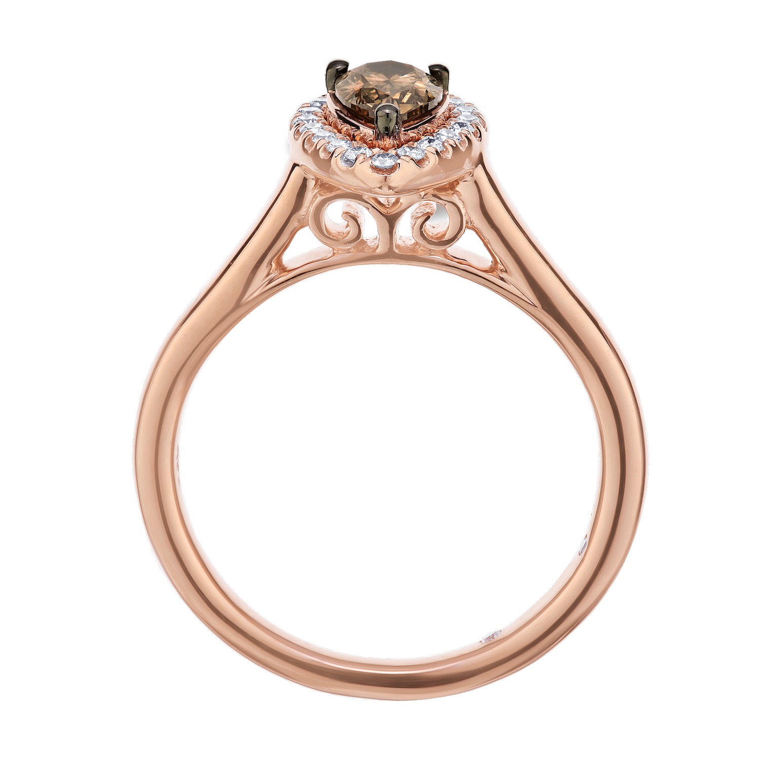Cinnamon Dulce&trade; 14K Rose Gold Pear Shape Cognac Center White Halo Plain Shank Diamond & Cognac 0.66 Ctw