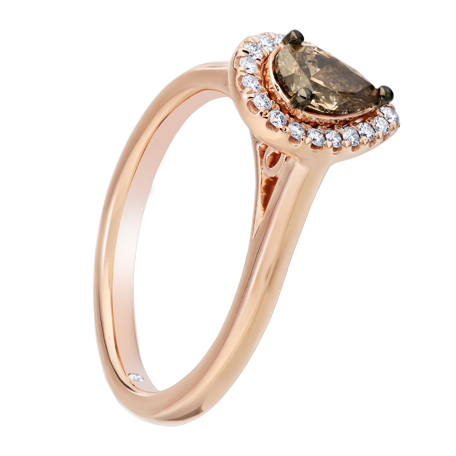 Cinnamon Dulce&trade; 14K Rose Gold Pear Shape Cognac Center White Halo Plain Shank Diamond & Cognac 0.66 Ctw