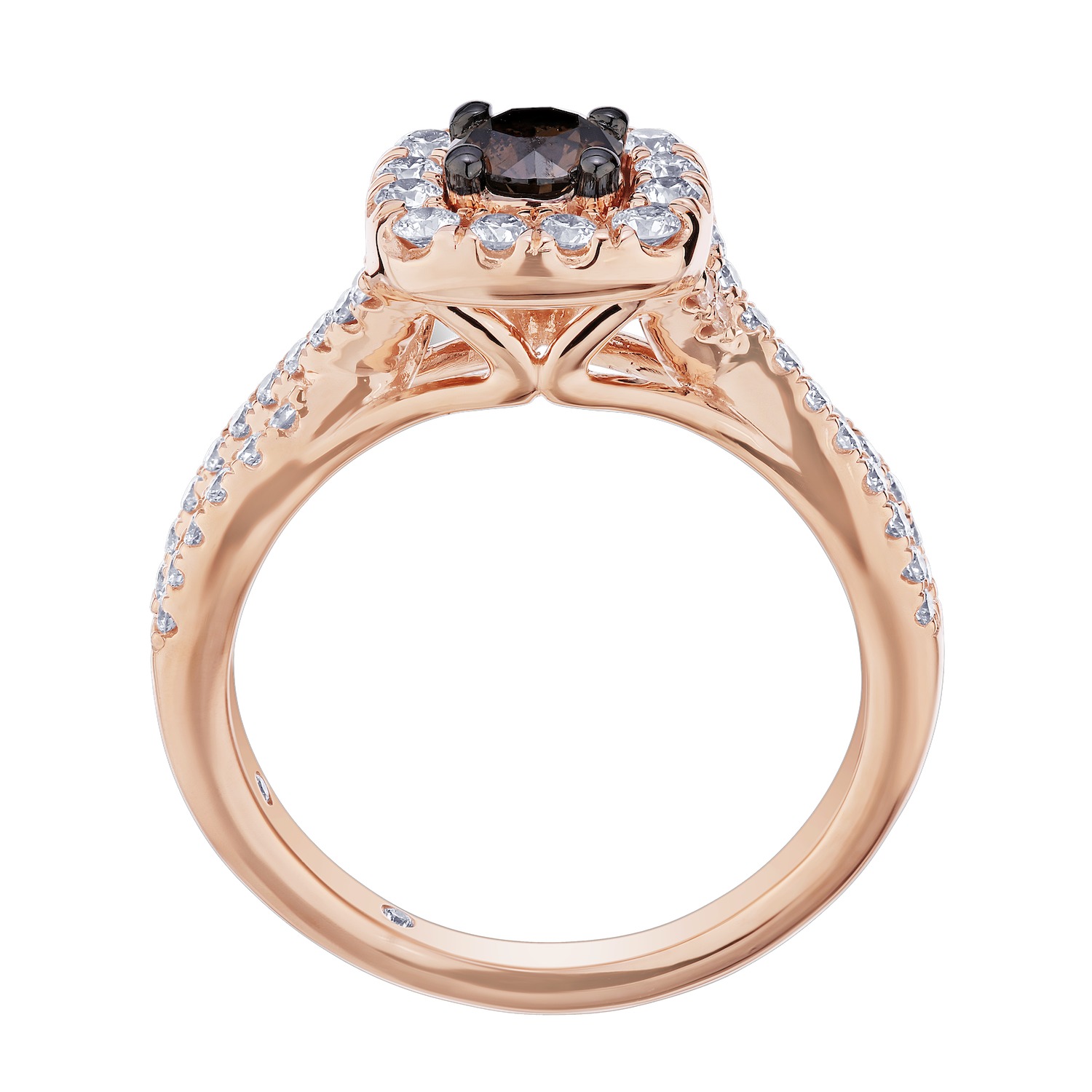 Cinnamon Dulce&trade; 14k Cushion Cognac Center White Halo Crossover Shoulders Diamond & Cognac 1.00 Ctw