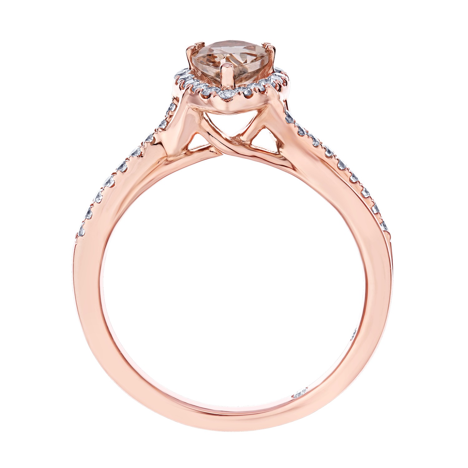 Peach Blossom&trade; Rose Gold Pear Halo with Crossover Shoulders Ring Diamond 1.022 Ctw